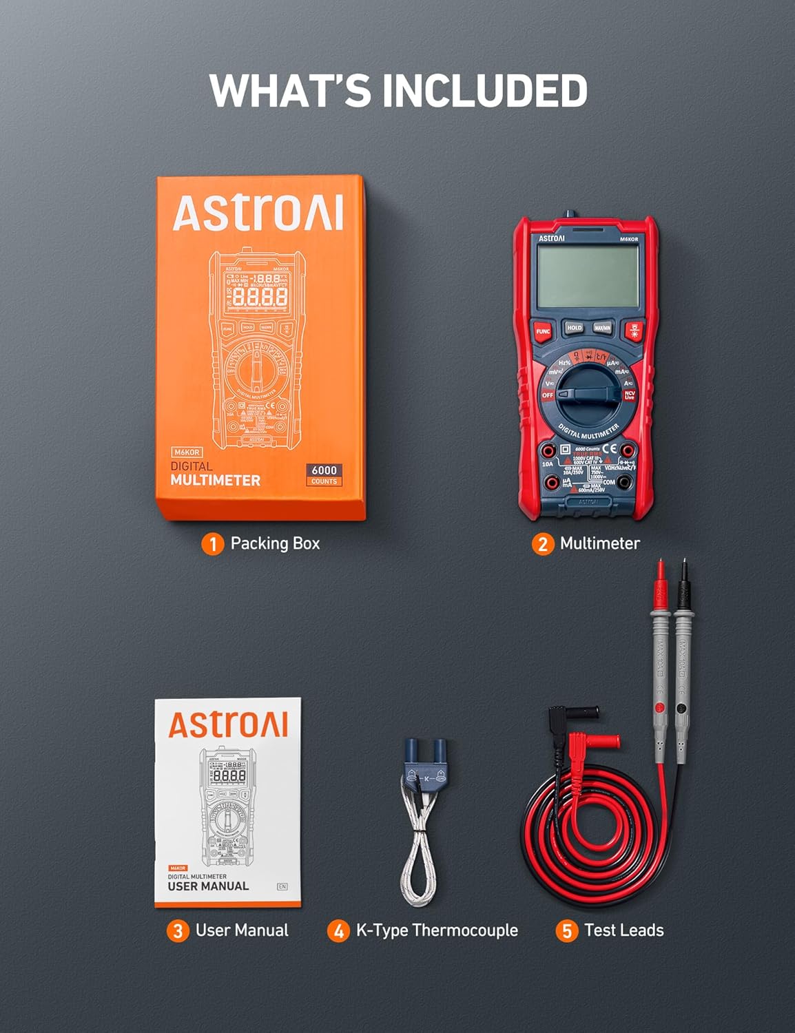 AstroAI Digital Multimeter, TRMS 6000 Counts Auto-Ranging Voltage Tester Voltmeter Measuring AC/DC Voltage Current, Capacitance Resistance Frequency Temperature Continuity Diodes with NCV - Image 8