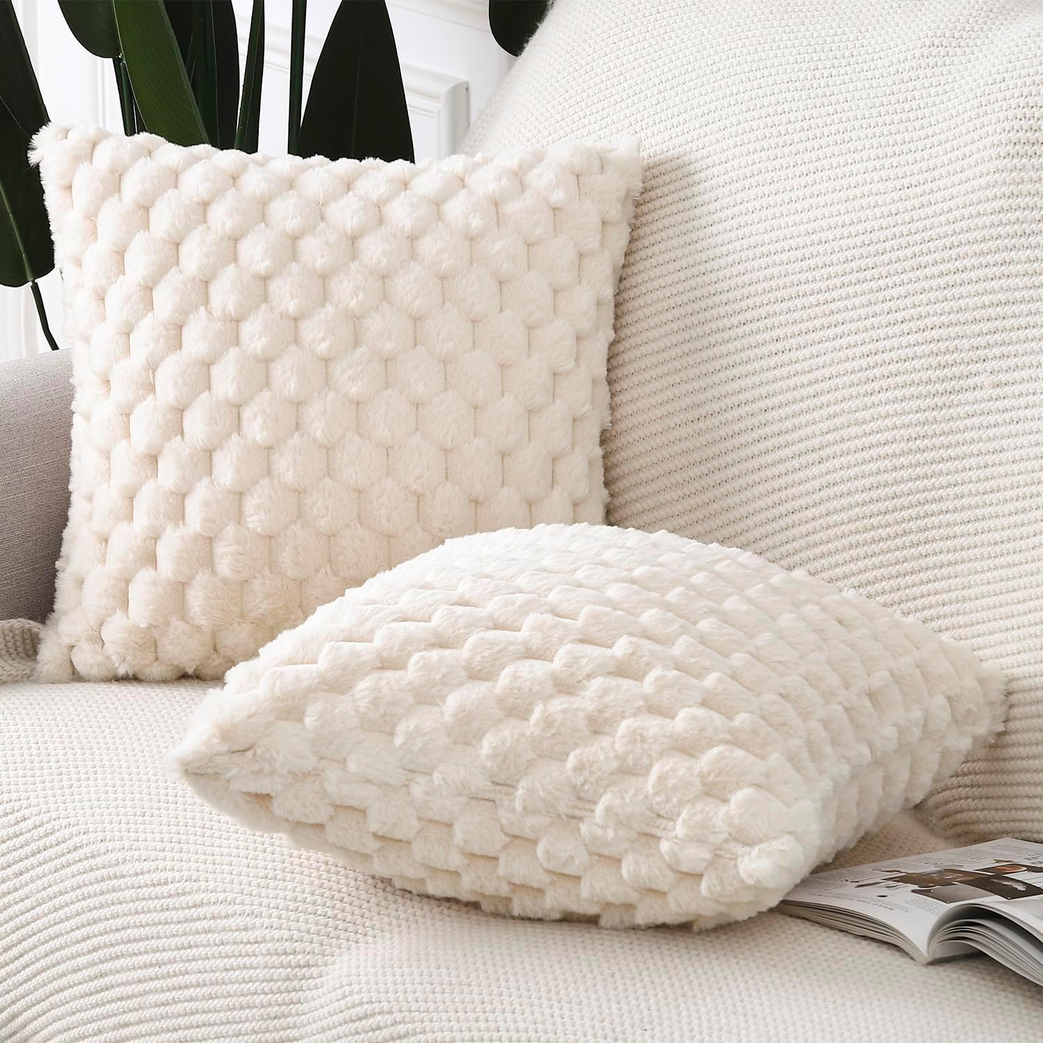 MADIZZ Faux Wool Beige Throw Pillow Covers 26x26 InchSet of 2 Super Soft Boho Pillow Covers Decorative Textured Throw Pillowcases Modern Farmhouse Home Decor for Sofa Bedroom