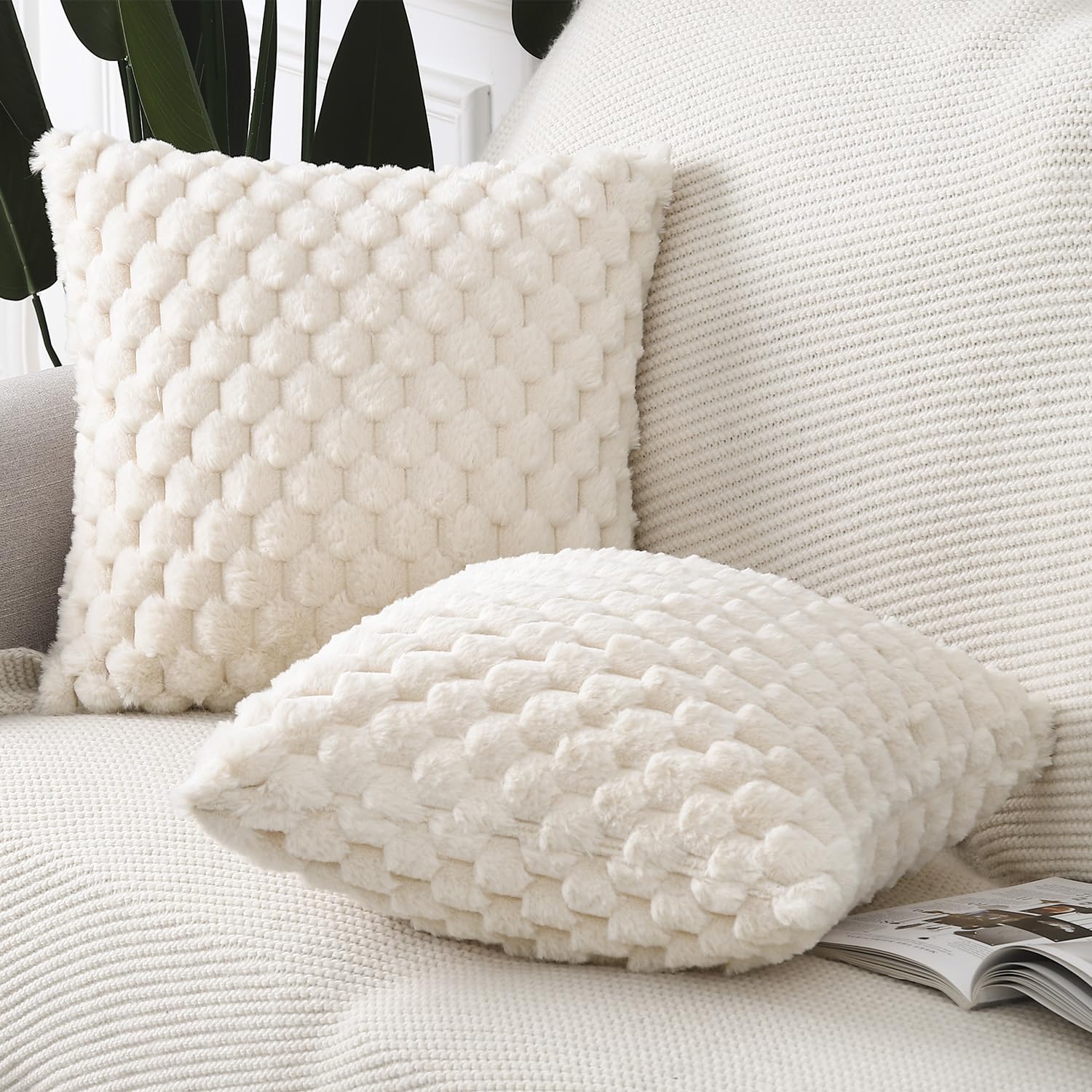 Madizz Faux Wool Beige Cushion Covers 26x26 inch, 65x65 cm - Image 2