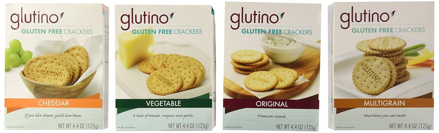 Glutino Gluten-Free Crackers Variety Pack (4 Boxes: Original, Multigrain, Cheddar, Vegetable)