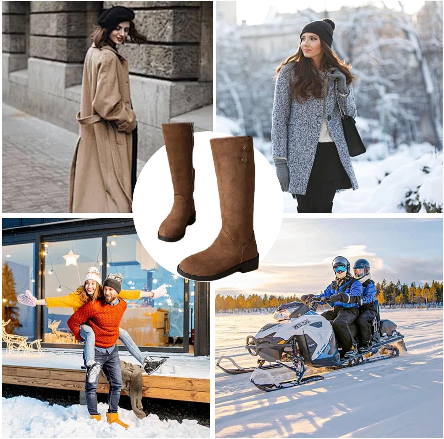 Women's Knee High Boots, Side Zipper Low Heel Tall Boots Vintage Suede Round Toe Knee High Dress Long Boot