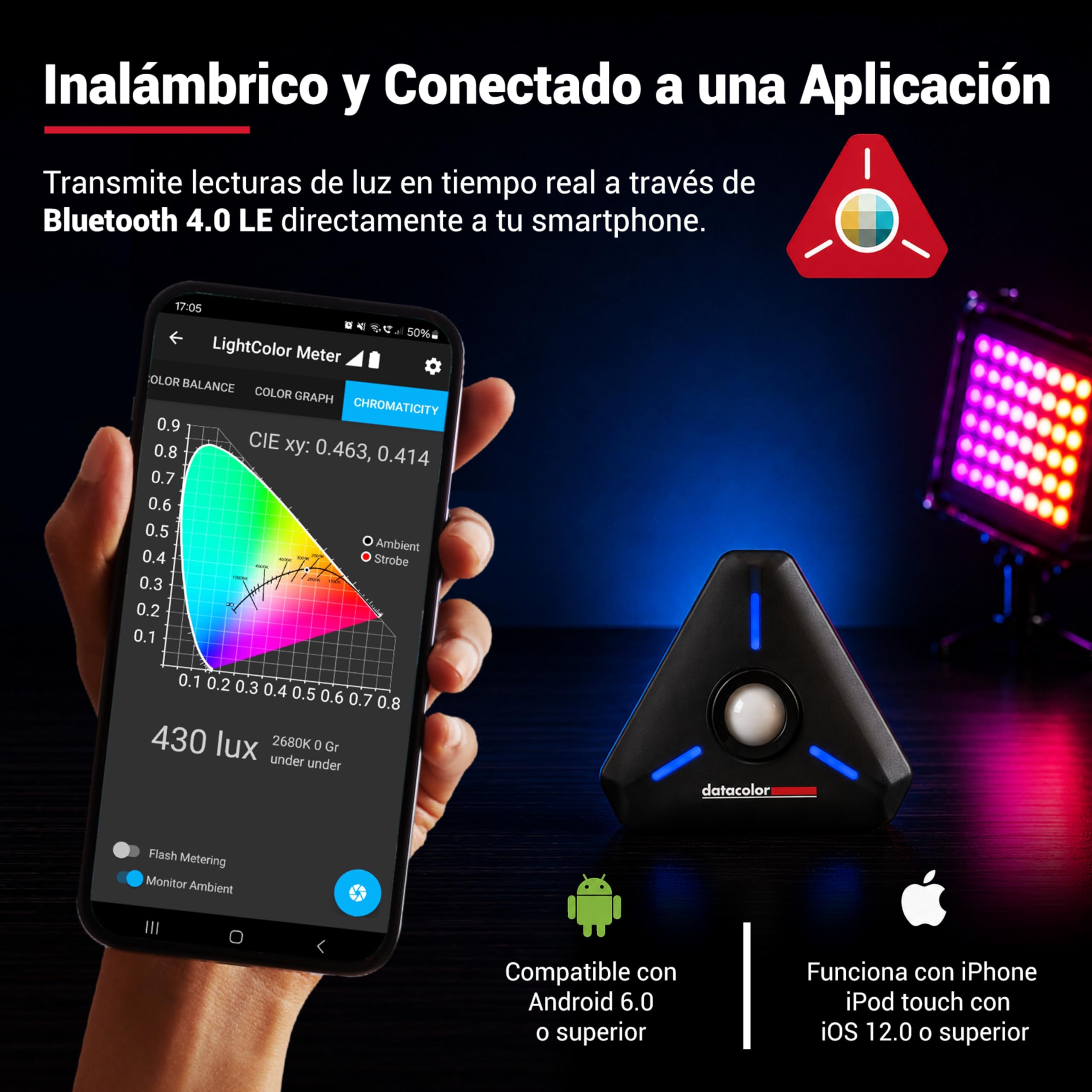 Datacolor LightColor Meter - Medidor de Luz y Color con Bluetooth para Foto, Video y Cine - Datos en Tiempo Real - Compacto y Resistente