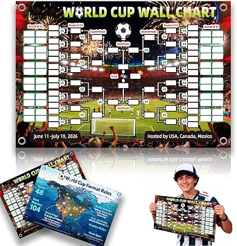 TOKLYUIE World Cup Schedule Poster 2026 Soccer Merchandise 2in1 Sided Printing No Crease Schedule Waterproof Erasable Tournament Format and Team Information Poster Gifts for Soccer Fans