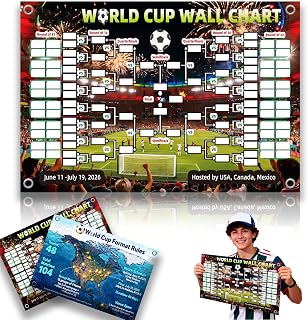 TOKLYUIE World Cup Schedule Poster 2026 Soccer Merchandise 2in1 Sided Printing No Crease Schedule Waterproof Erasable Tournament Format and Team Information Poster Gifts for Soccer Fans