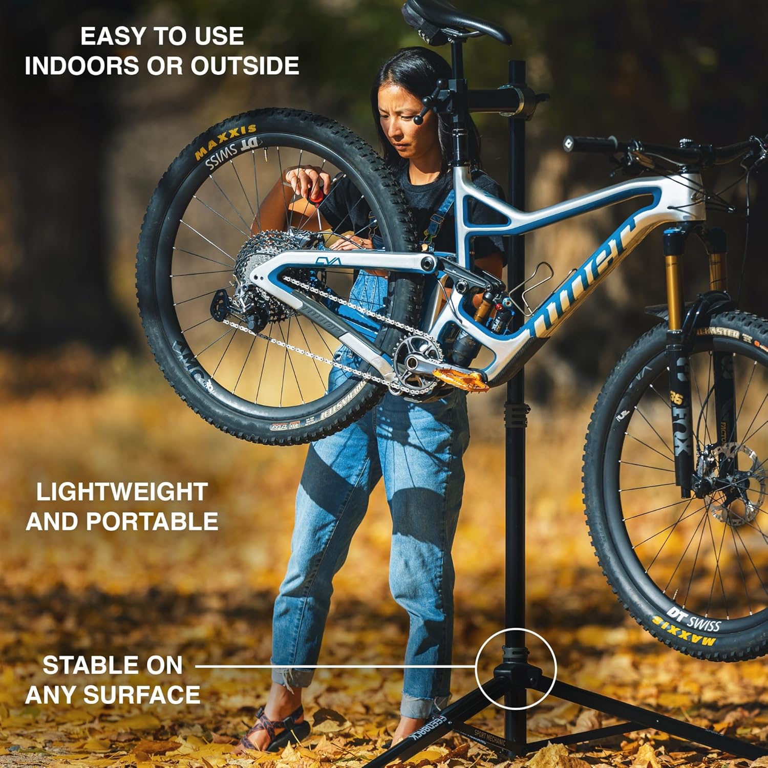 Feedback Sports | Sport-Mechanic Bicycle Repair Stand | Bicycle Workstand W/Tripod Base | Lightweight and Durable | Aluminum Steel Hybrid Construction | Black (Black, Sport Mechanic)