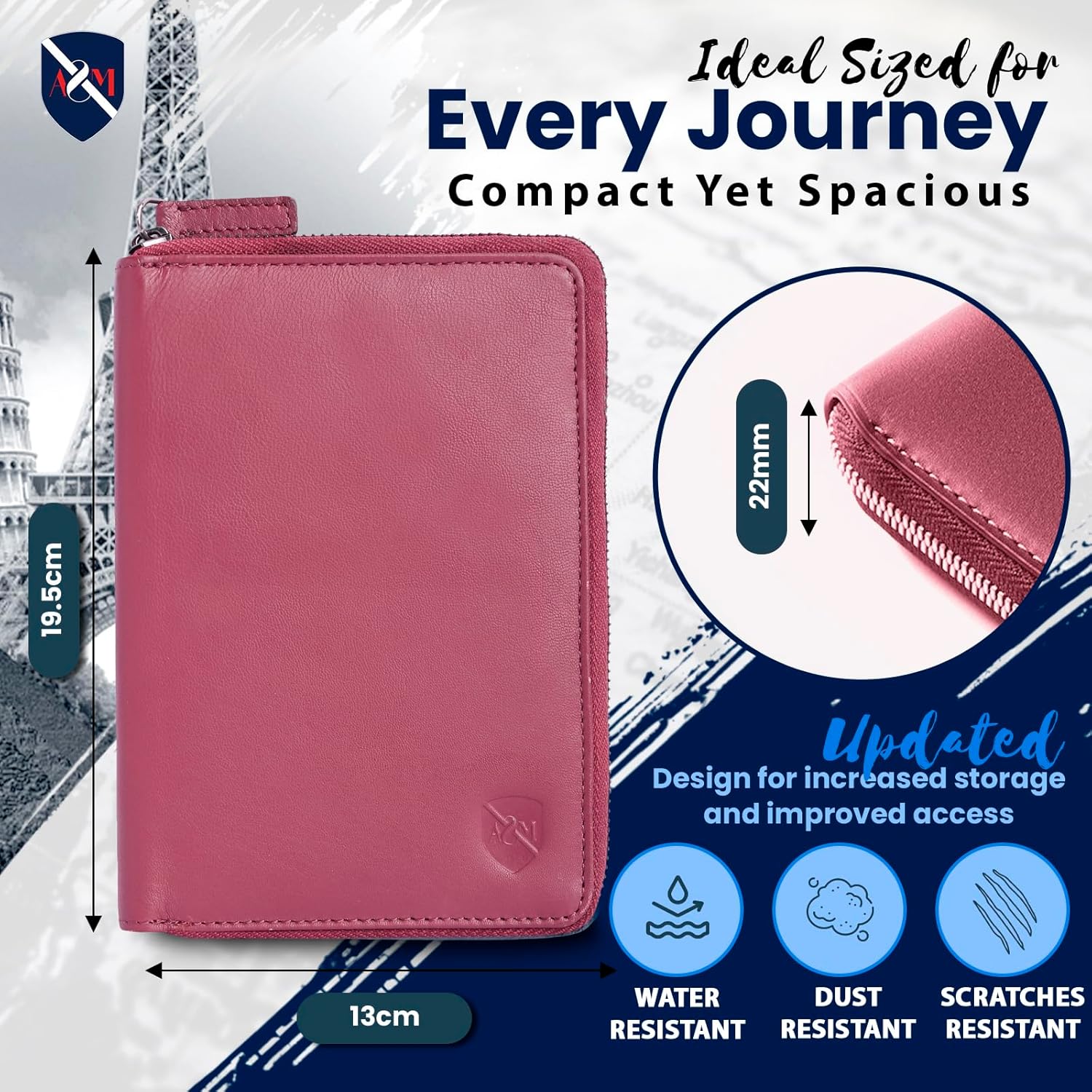 ALLEN & MATE RFID Blocking 100% Leather Passport Holder for Women & Men - Travel Document Organizer with Credit Card & SIM Slot, Slim Genuine Leather Wallet for Travel Essentials, Maroon - Image 8