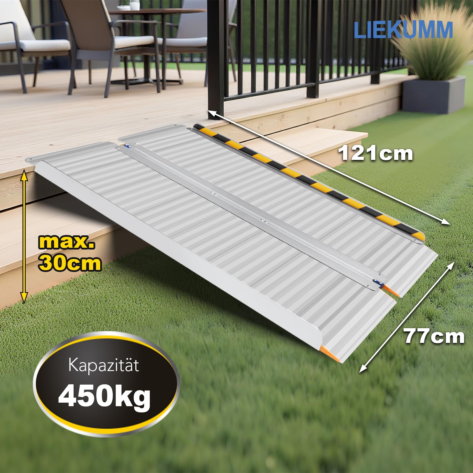 LIEKUMM Składana rampa dla wózków inwalidzkich, 120 x 76 cm, nośność 450 kg, antypoślizgowa, aluminiowa rampa progowa dla wózków inwalidzkich, schodów, drzwi, skuterów mobilnych