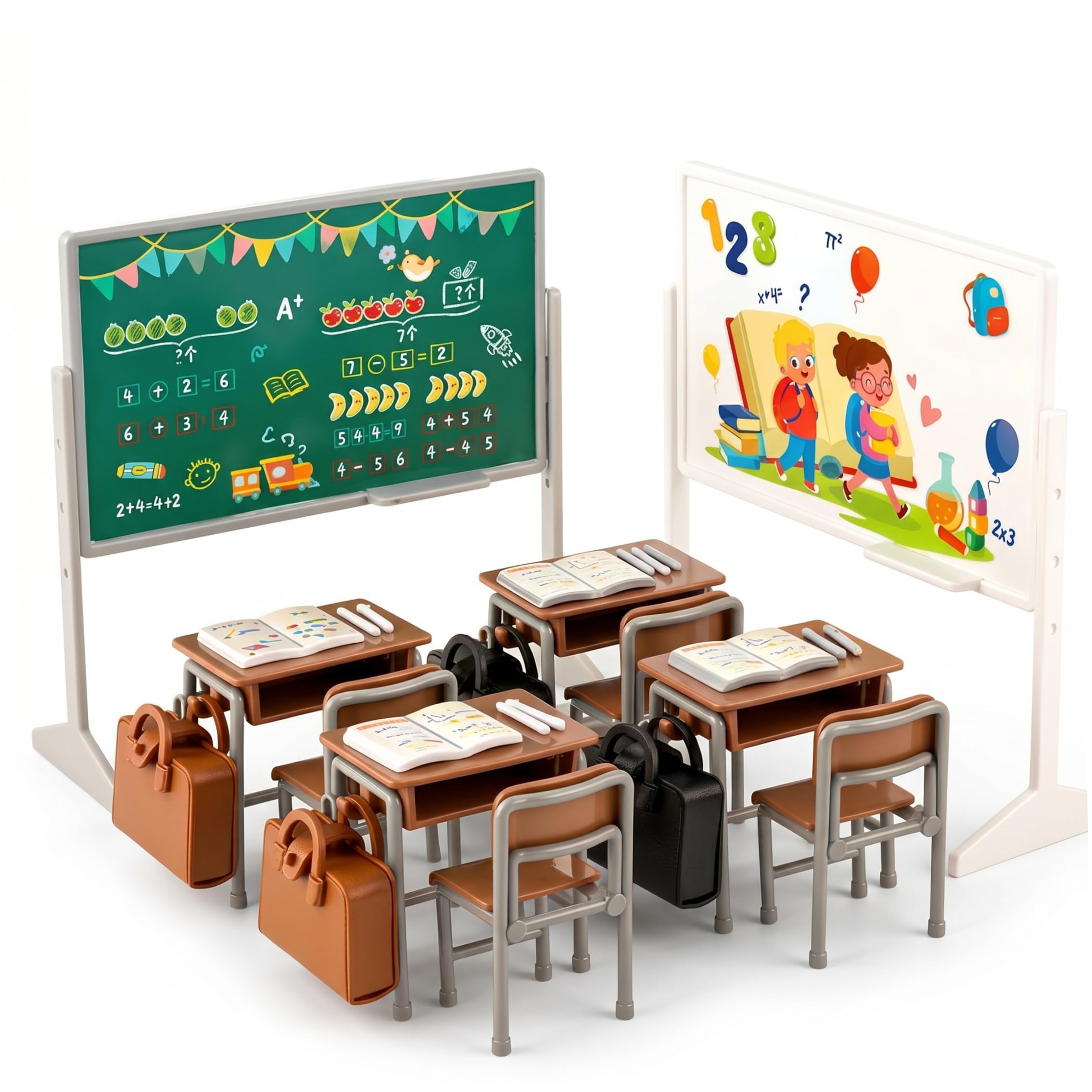 26Pcs Dollhouse Miniature Classroom Scene Set, Furniture Accessories with Books Backpack