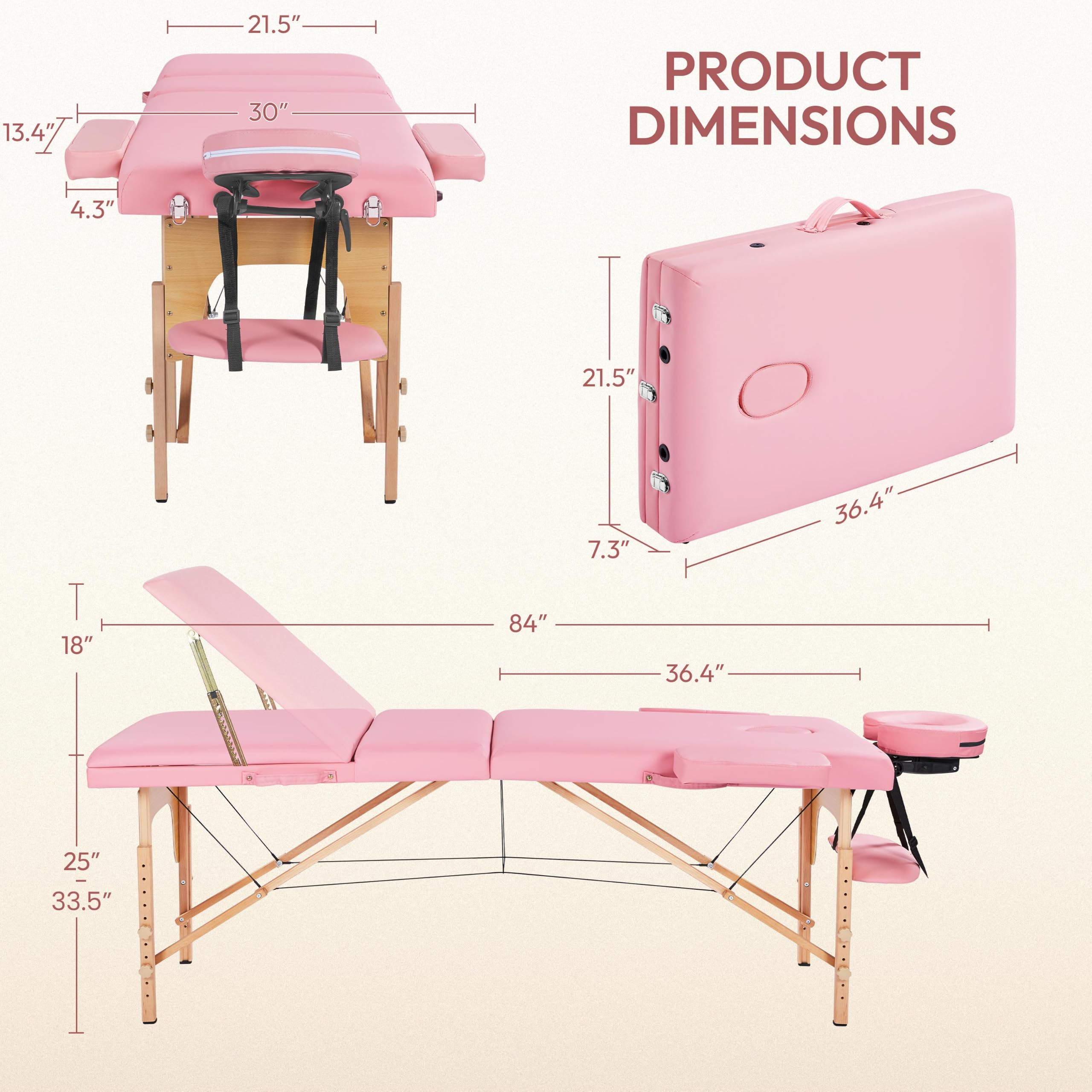 Yaheetech Portable Folding Massage Table, 22 Inch Width