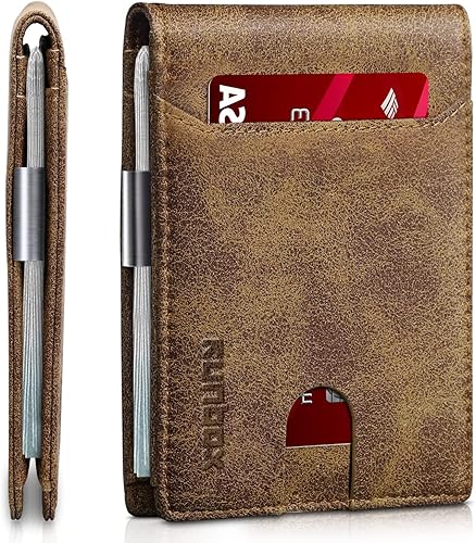 Miniatura 74 de RUNBOX - Carteras delgadas para hombre, cartera de piel con pinza para el dinero, cartera de bolsillo frontal con bloqueo RFID, tarjetero Negro