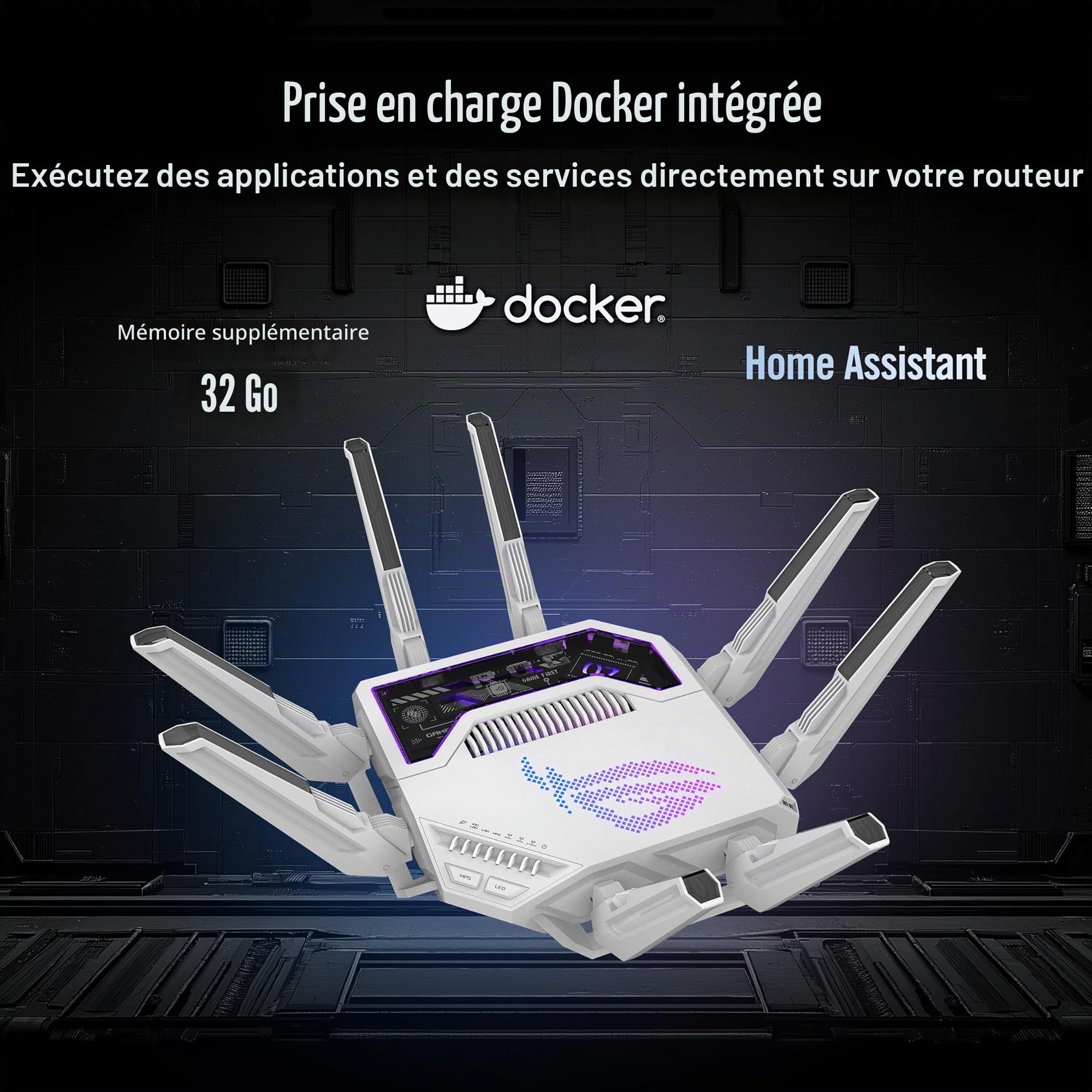 ASUS ROG GT-BE19000AI - Routeur Gaming Wi-FI 7 - Tri-Bande - débit de 19Gb/s - jusqu'à 200 appareils, Triple Niveau de sécurité, AiMesh, Deux Ports 10G, détection AI WAN, AI Game Boost
