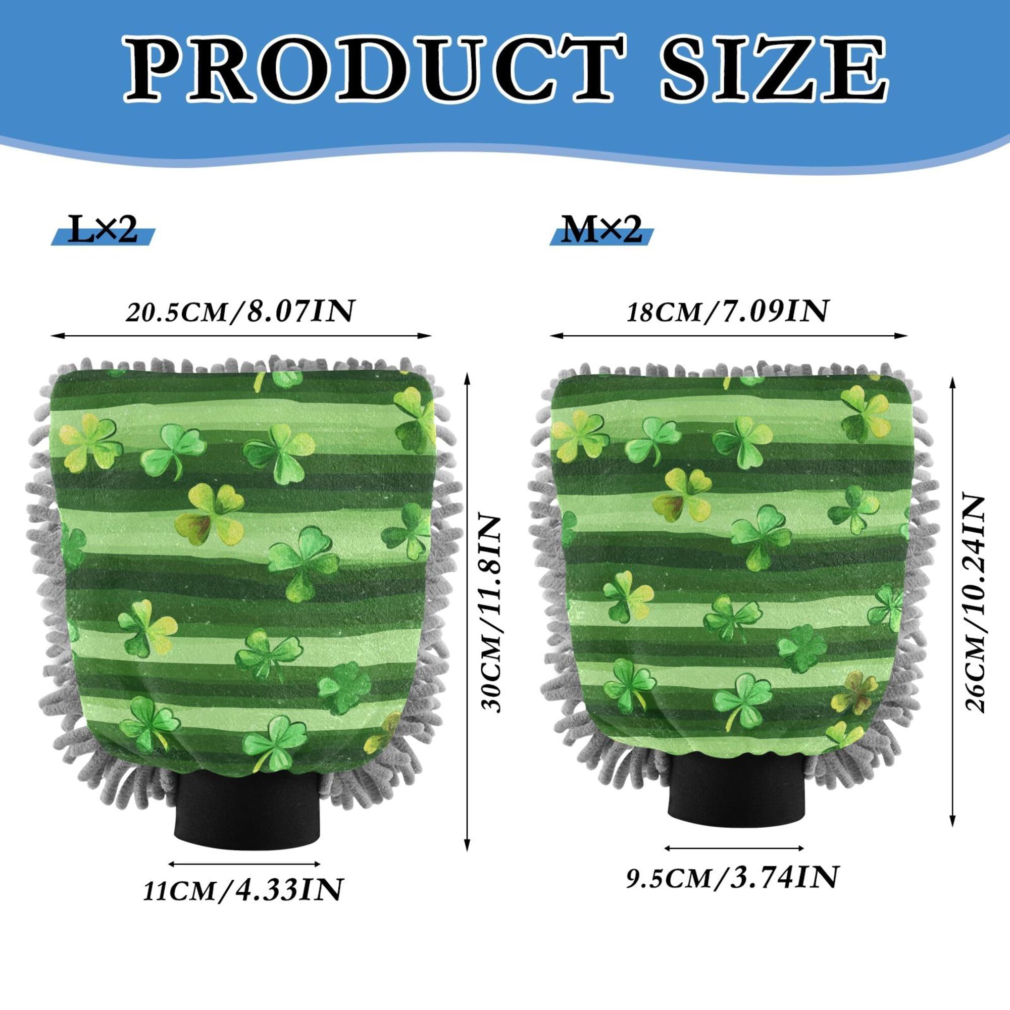 St.Patrick's Green Shamrocks Stripes Wash Mitt Microfiber 11.8'' Cars Washing Mitts Scratch-Free Cleaning Mitten for Hand Brush Cleaning