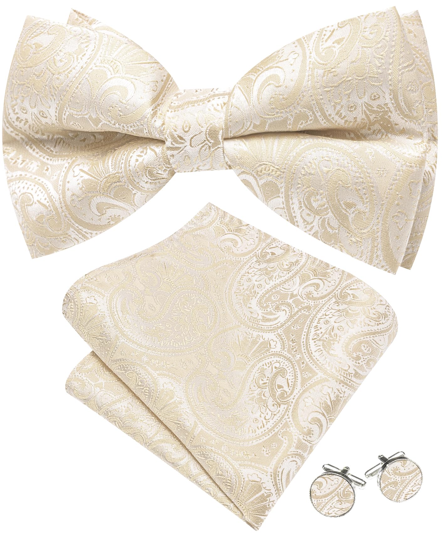 Barry.Wang Paisley Striped Bow Tie for Men Silk Pre-Tied Bowtie Set
