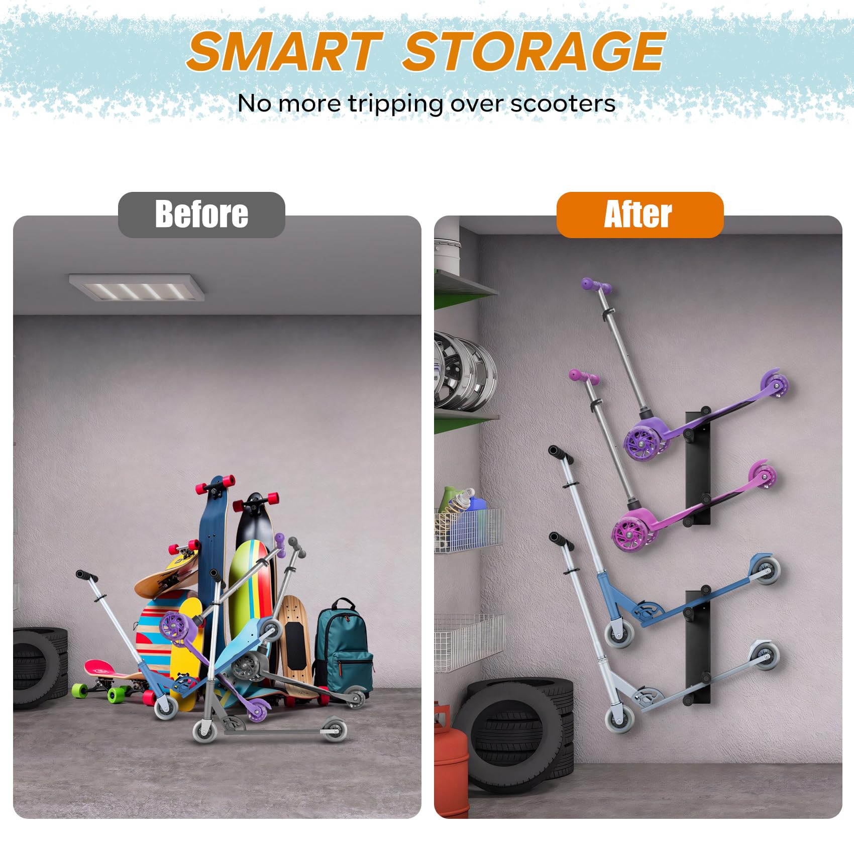 Lot de 2 supports muraux de rangement pour scooter pour scooter d'adulte/enfant