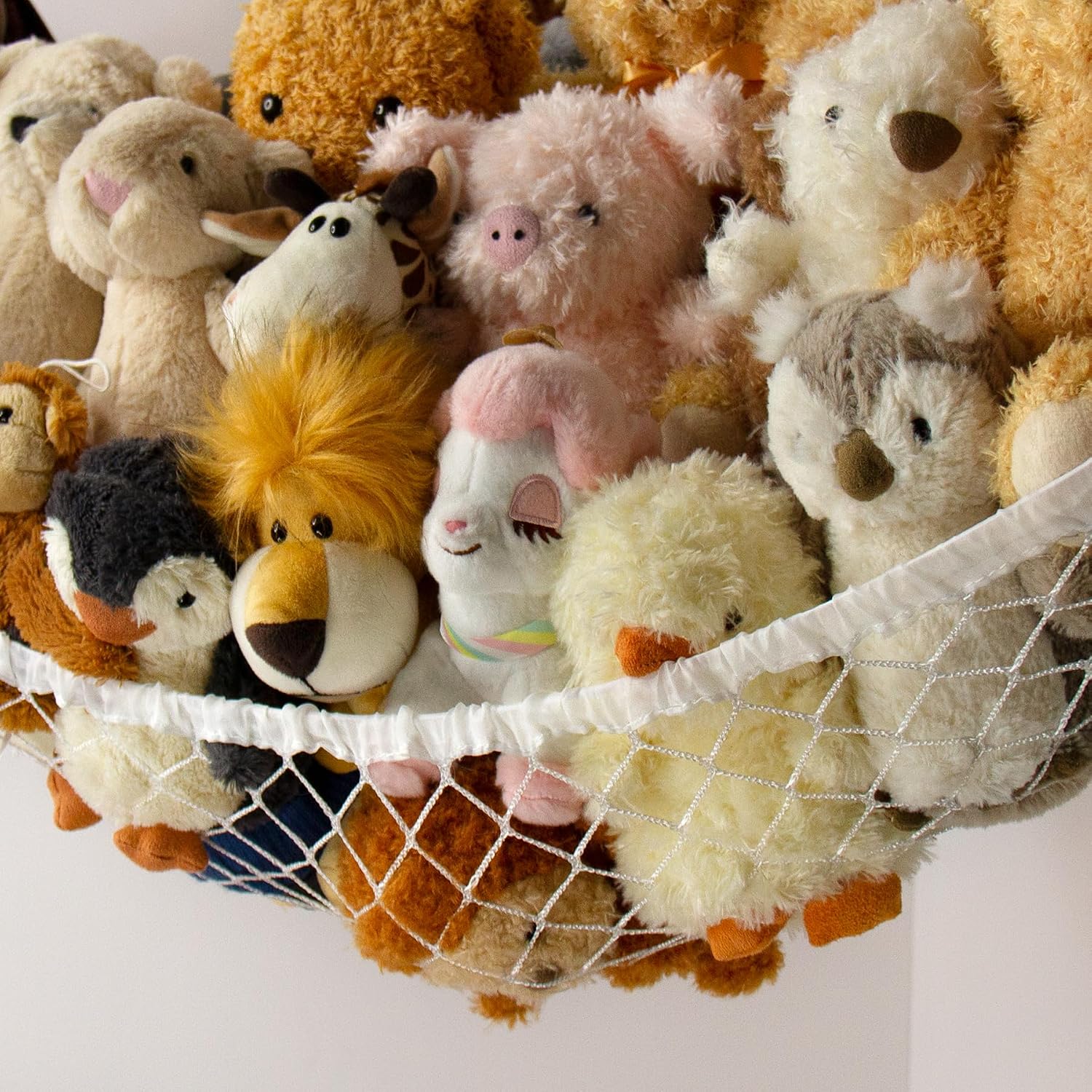 Stuffed Animal Storage Hammock Net Corner - Large Toy Hammock Net for Stuffed Animals Room Decor - Cute Stuff Animal Organizer Holder for Plush Plushie - Kids Baby Nursery Wall Bedroom Home Decor