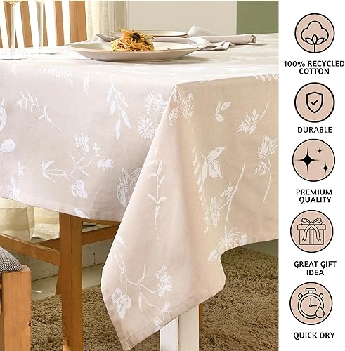 Miniatura 2 de Folkulture Mantel de 60 x 102 pulgadas, mantel rectangular floral 100% algodón para decoración del hogar, mantel moderno blanco o cubierta de mesa