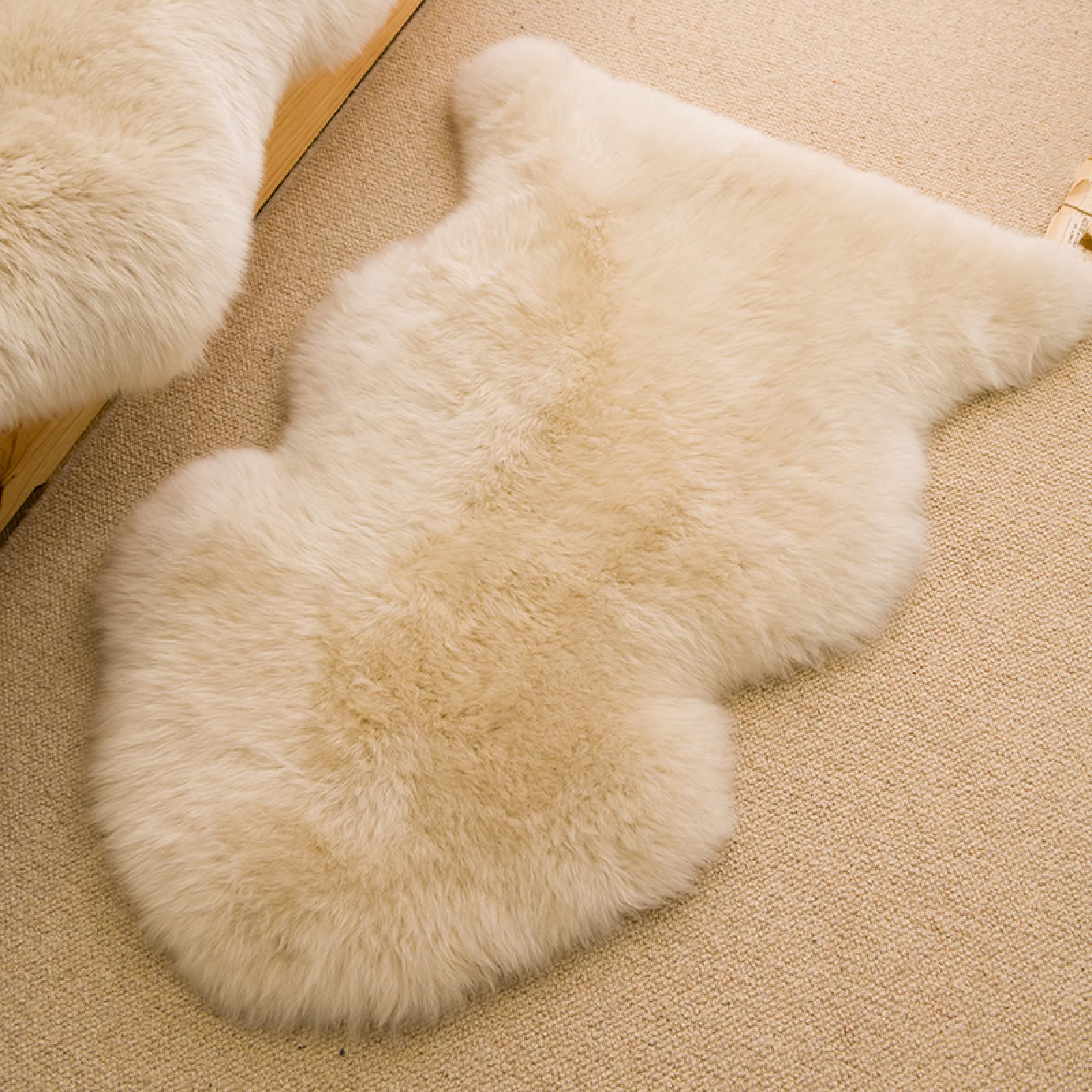 Yopeango Beige Natural Thick And Lush Pile Anti-Skid Backing Hypo-Allergenic Faux Sheep Skin Collection,-65X95cm