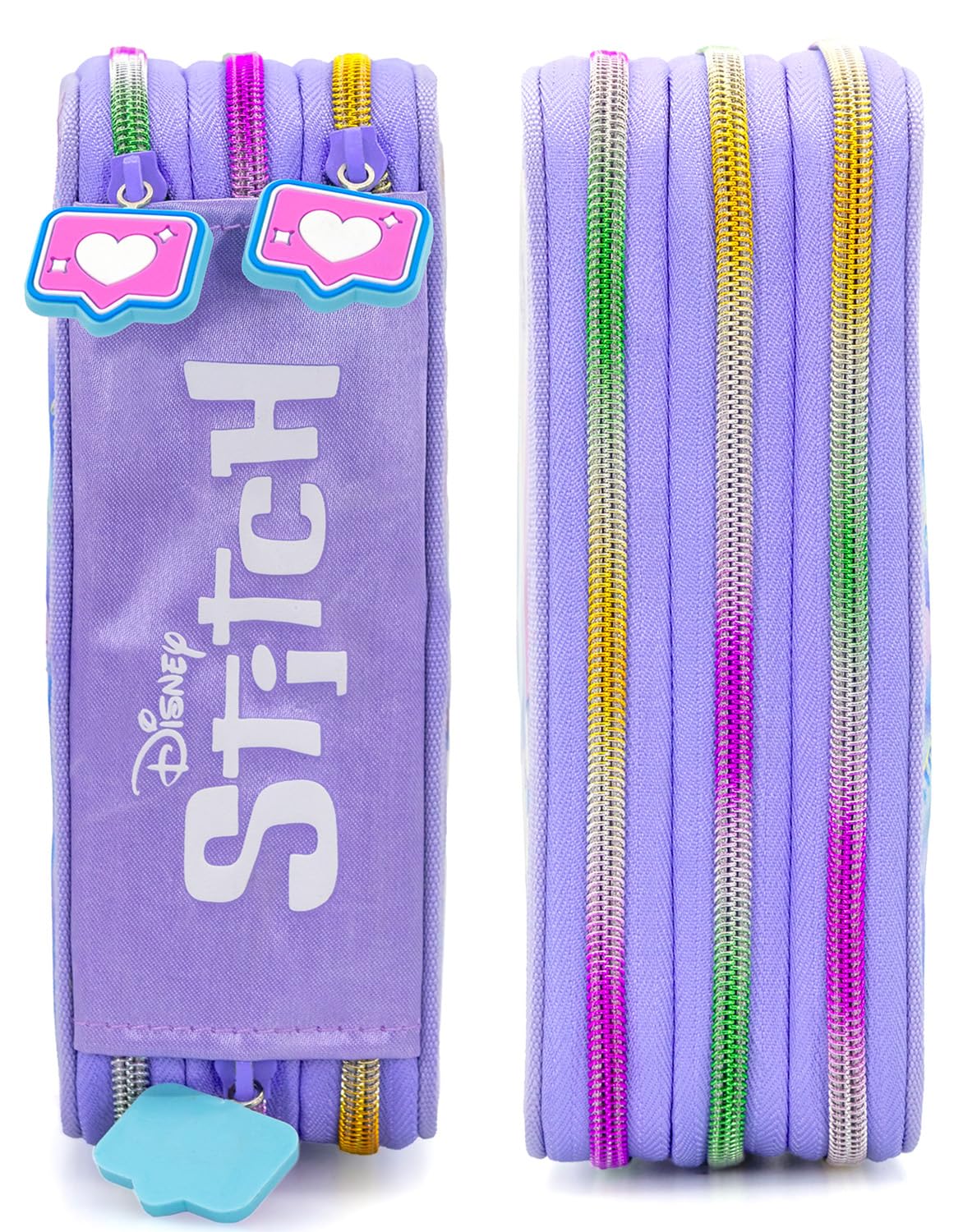 Clondo Astuccio Scuola 3 Scomparti Completo Stitch Fan 46 Accessori Kit Cancelleria Penne Gel Cancellabili Pennarelli Pastelli Colla Evidenziatore