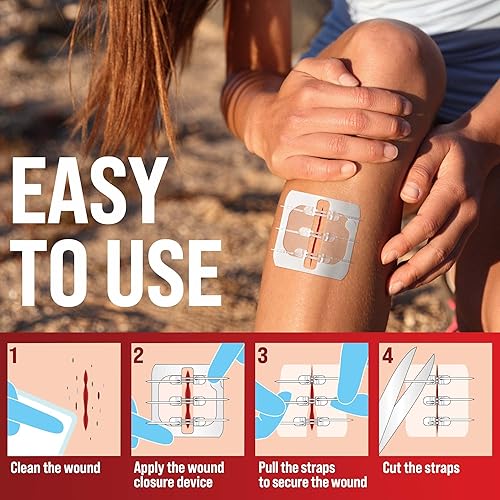 Miniatura 4 de Tiras de cierre de heridas de emergencia, paquete de 4, kit de cierre de laceración de 2 tipos, sin costuras y fácil de usar, vendajes de mariposa