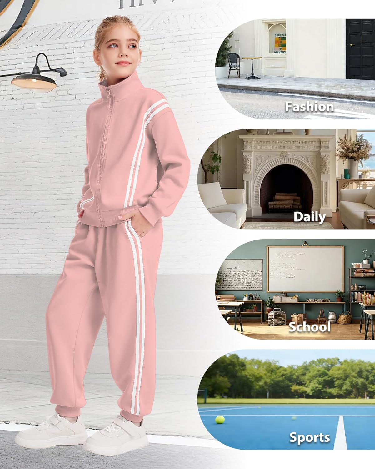 Girls Clothing Sets 2 Piece Outfits Athletic Sweatsuits Contrast Striped Jacket Jogger Sets Track Suits 5-14Y - Image 6