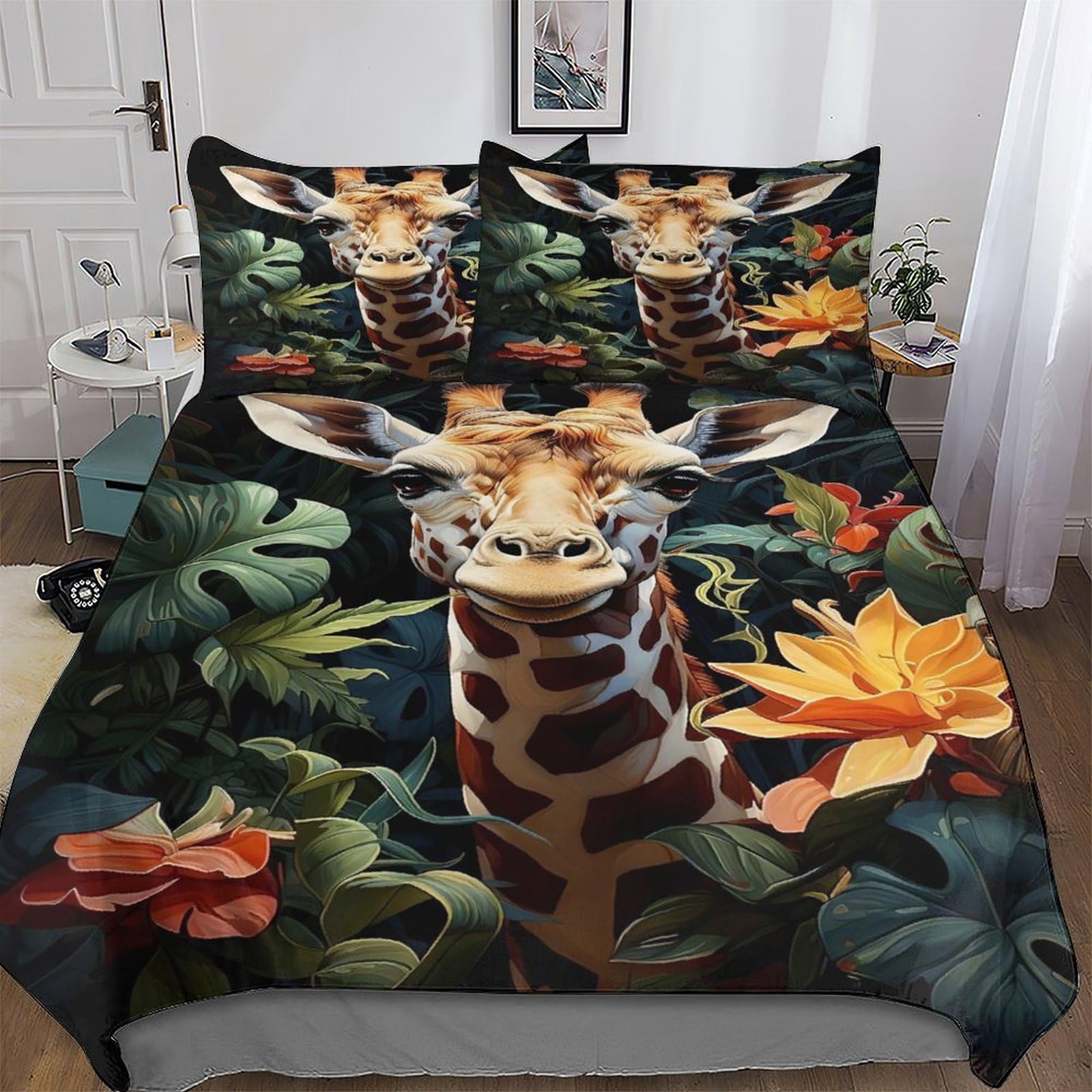 Aaswdds Girls Giraffe Bedding Set Duvet Cover Soft Quilt Cover For Kids, Boys And Teens 3 Pieces With Pillowcase Cosy Bed Linen King(220X240cm)