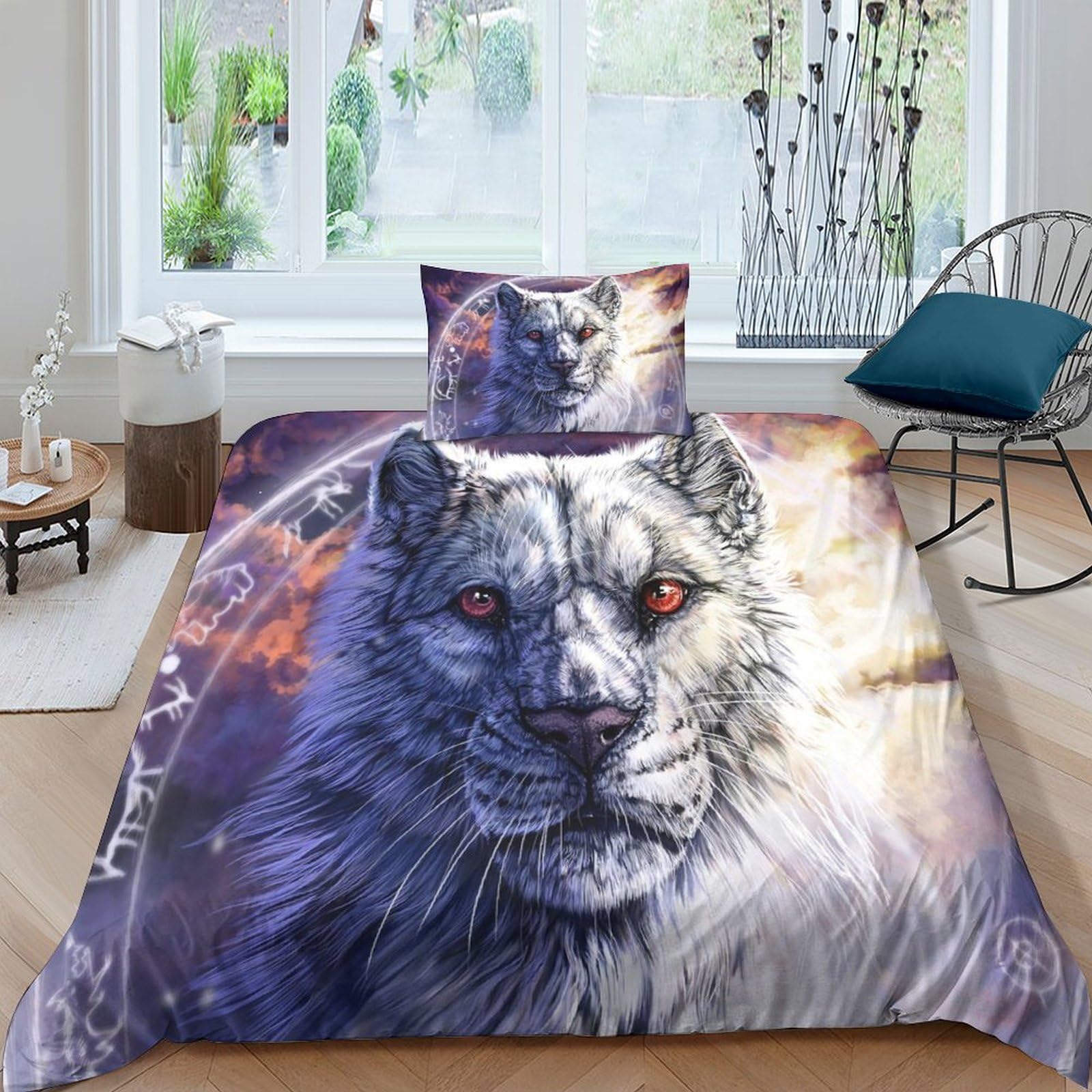 Housse de couette tigre blanc 3D infroissable pour en finir avec le repassage du lit