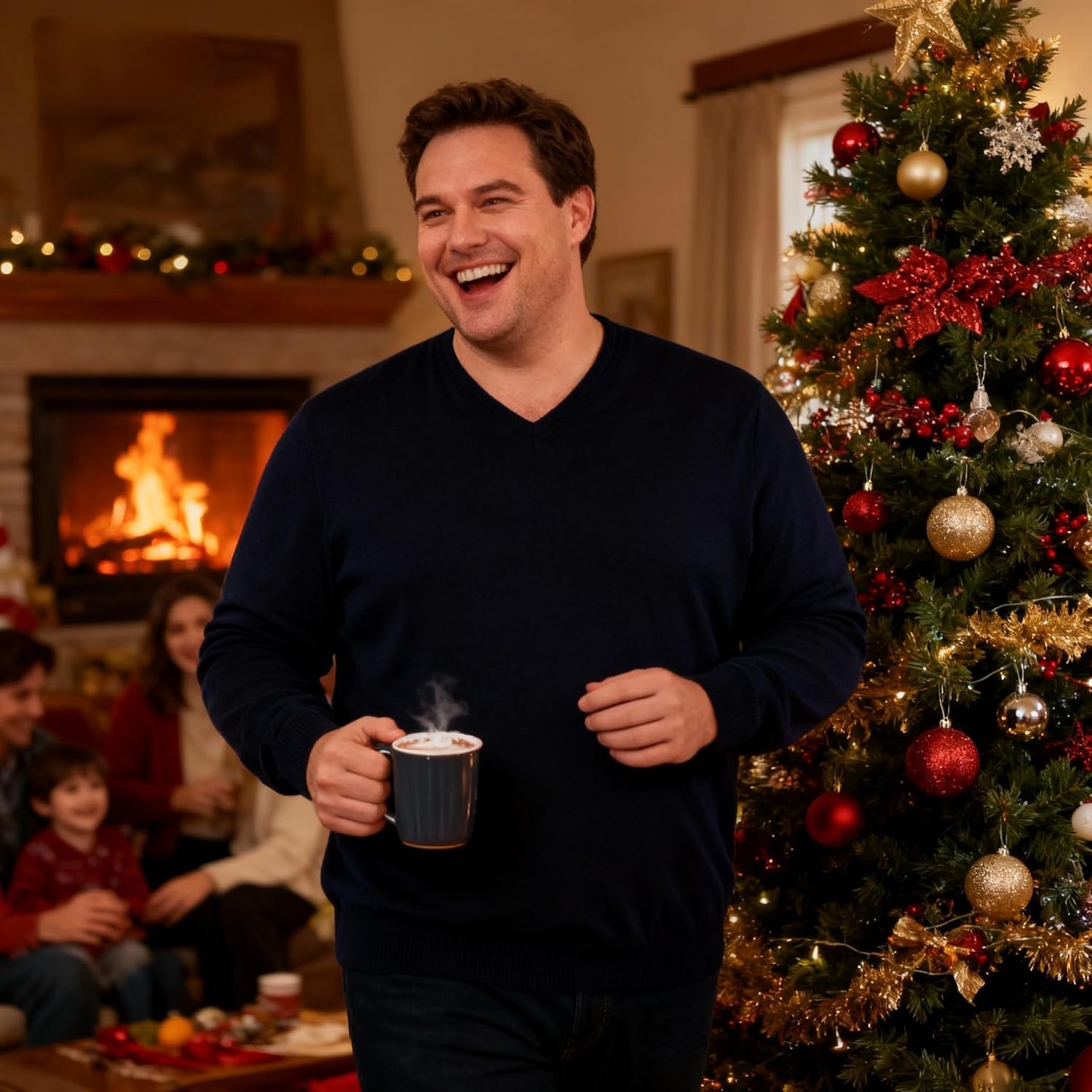 Krumba Mens V-Neck Knit Sweater: Soft Cotton Long Sleeve Pullover - Plus Size for Big Tall - Casual for Fall Winter Office - Image 5