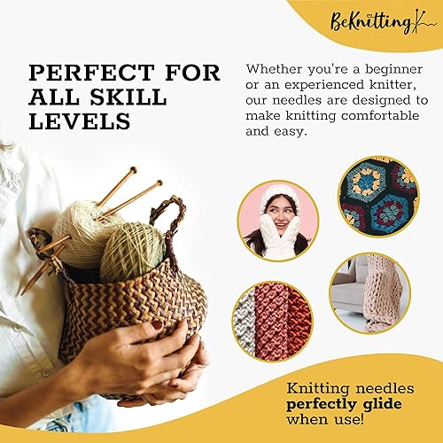 Miniatura 7 de BeKnitting Juego de 9 agujas de tejer rectas de bambú de alta calidad (10") para adultos y niños  Estuche de transporte  Regalo, Día de la Madre