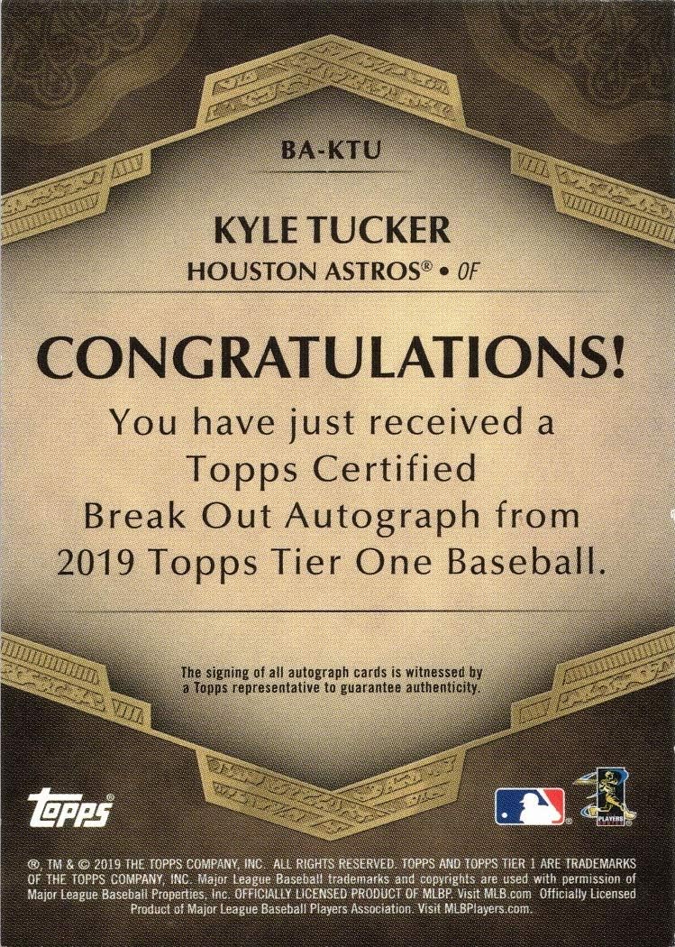 2019 Topps Tier One Baseball #BA-KTU Kyle Tucker Certified Autograph Rookie Card - Only 200 made