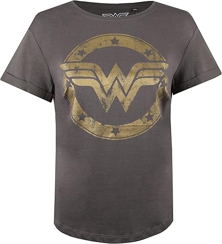 Miniatura 2 de Popfunk Camiseta clásica de moda de manga enrollada con logotipo metálico de Wonder Woman