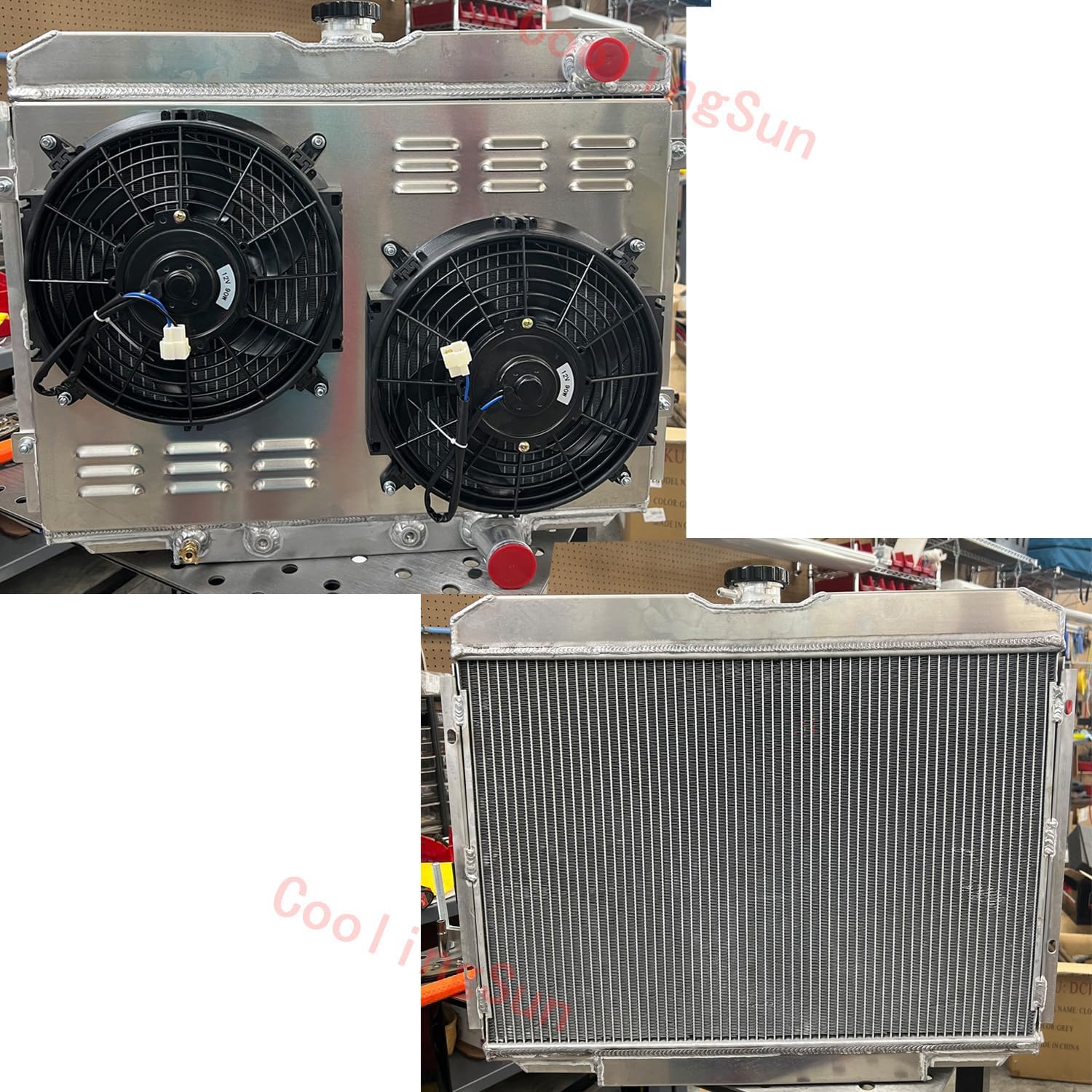 ALUMINUM RADIATORS FOR 1967 1968 1969 1970 FORD MUSTANG FAIRLANE RANCHERO/MERCURY COUGAR V8 67 68 69 70 (4 ROW RADIATOR+2X10"FAN SHROUD+RELAY)