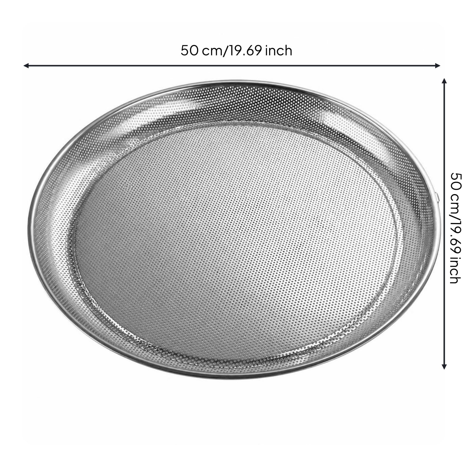 Stabil Sieb mit Flachem Aus Edelstahl, stabil, seiher, für Backen, Garten, Hobbykuchenliebhaber, 50cm, 2mm