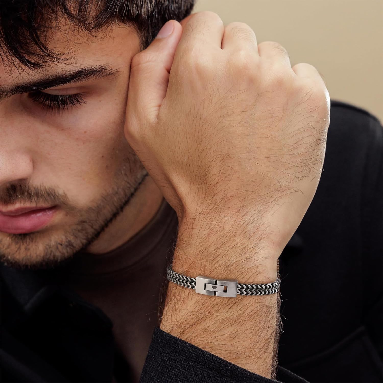 Valentines Day Gift for Husband Son Grandson Mens Bracelets I Love You Gifts for Him Boyfriend Stainless Steel Cuban Link Chain Fold Over Clasp Franco Chain Bracelet for Men Stocking Stuffers for Men, Christmas Gifts for Teens Birthday Jewelry - Image 2