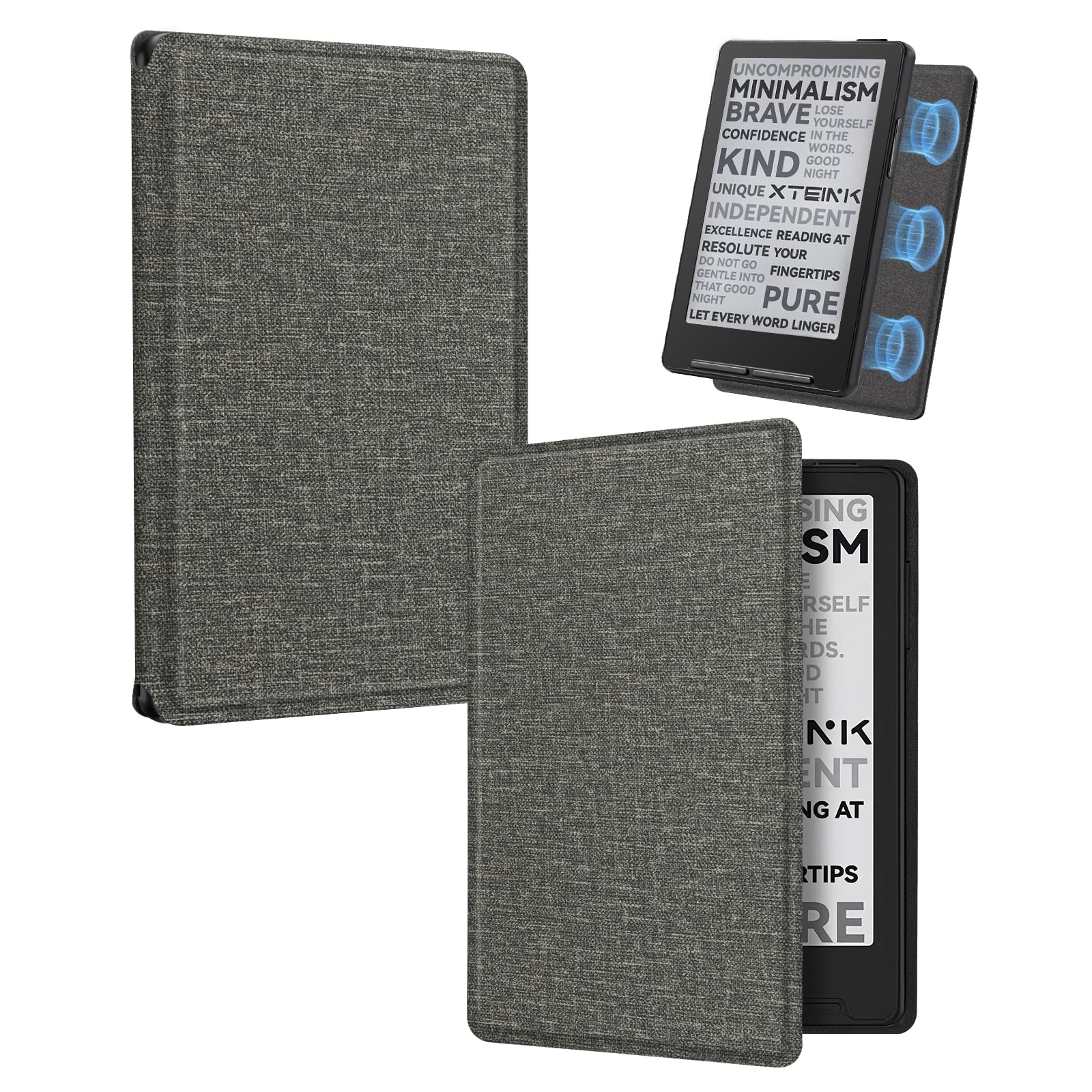 CoBak Magnetic Case for XTEINK X3 eBook Reader, 3.7" Ultra-Lightweight PU Leather Cover(Cloth Pattern Gray)
