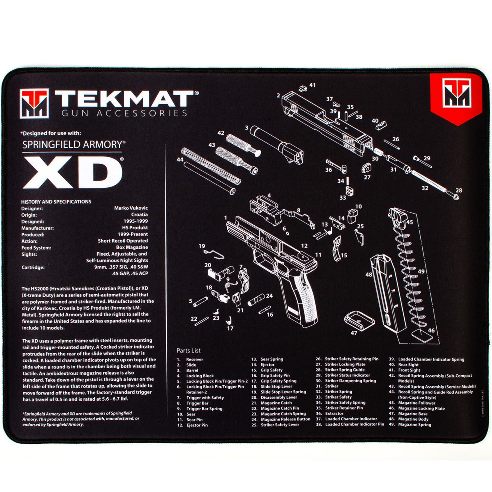 Ultra 20 Premium 15" X 20" 1/4" Thick Oil Resistant Non-Slip Waterproof Stitched Edges Handgun Cleaning Mat for use with Springfield Armory