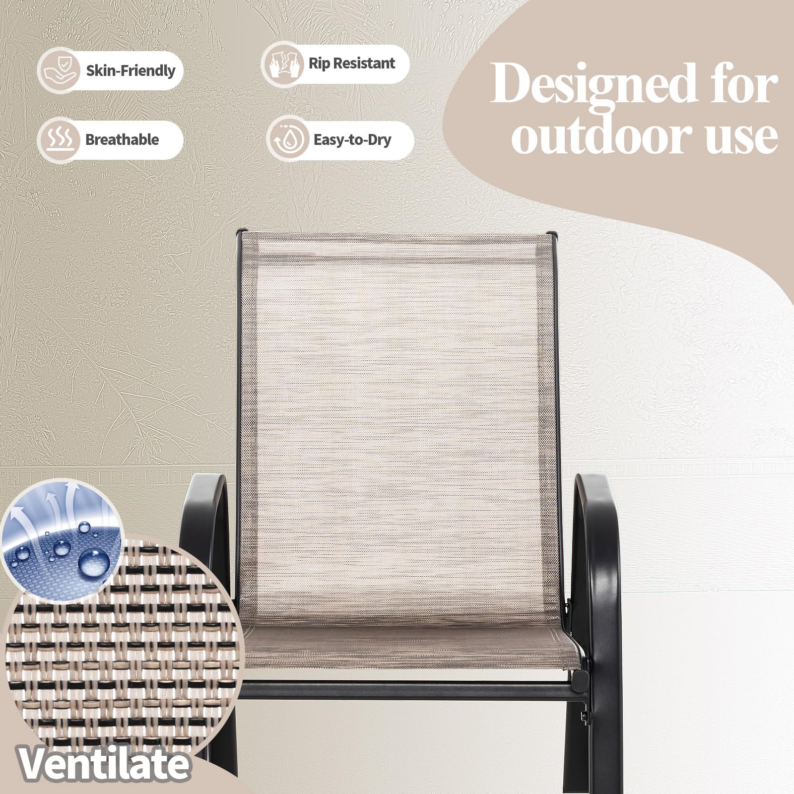 KOMFOTTEU Juego de 2 Sillas Mecedoras de Jardín,Tumbona Mecedora de Exterior de Tejido Textilene y Marco Metálico, Sillón de Patio con Balanceo Suave, Carga hasta 150 kg, 91 x 62 x 86 cm (Marrón)