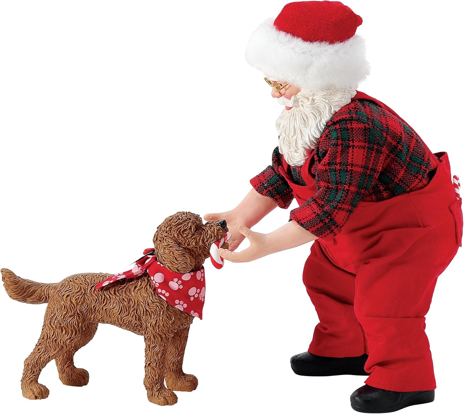 Department 56 Possible Dreams Santa and his Pets Candy Cane Fetch 2-Piece Figurine Set, 10 Inch, Multicolor