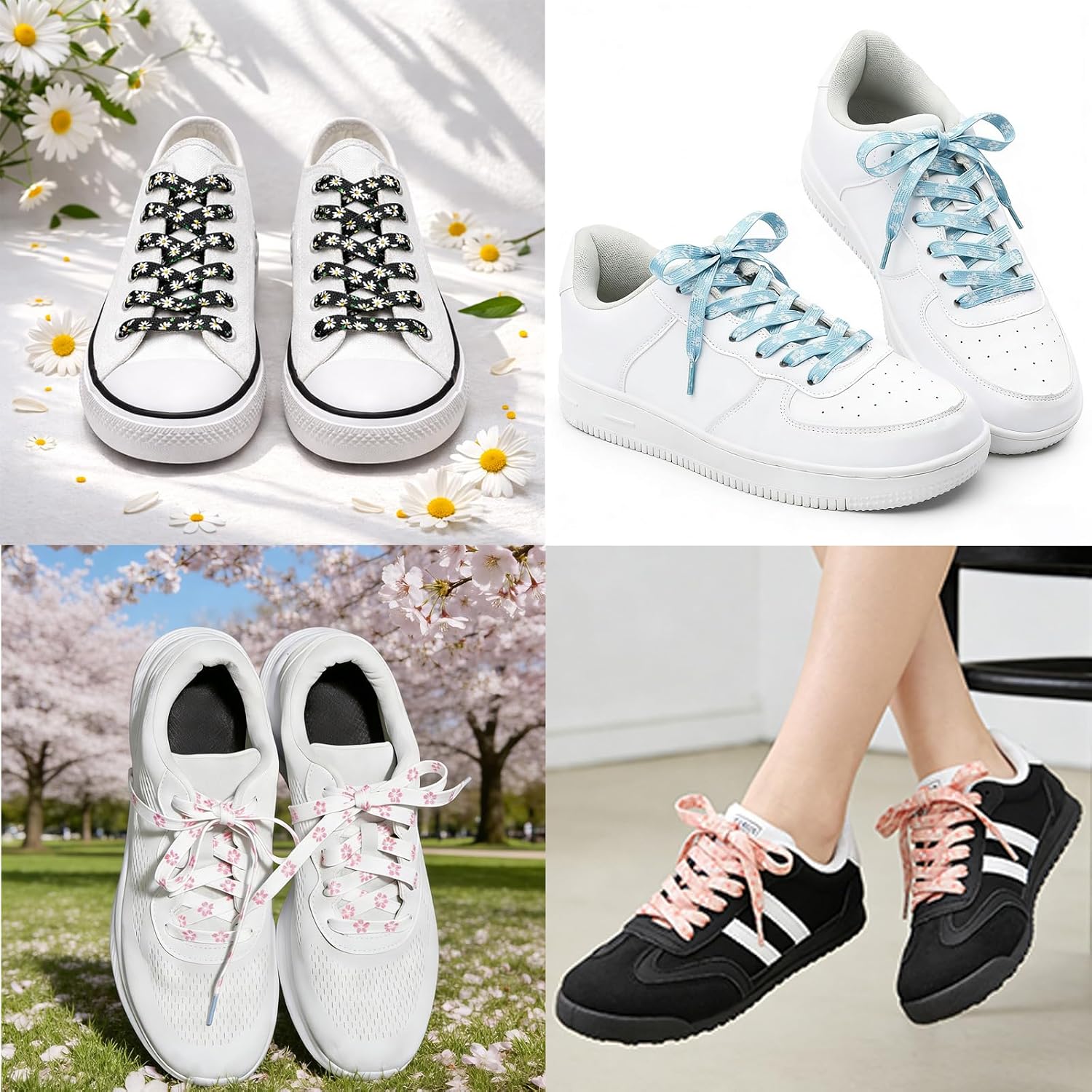 5/16'' Printed Flat Shoelaces For Sneakers, Colored Patterned Shoe Laces Replacement Fun Shoes Strings Women Girls