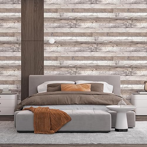 Miniatura 6 de AMIYA Papel tapiz de madera para despegar y pegar 177 x 300 pulgadas papel tapiz de madera de Shiplap papel tapiz de madera sintética de granero