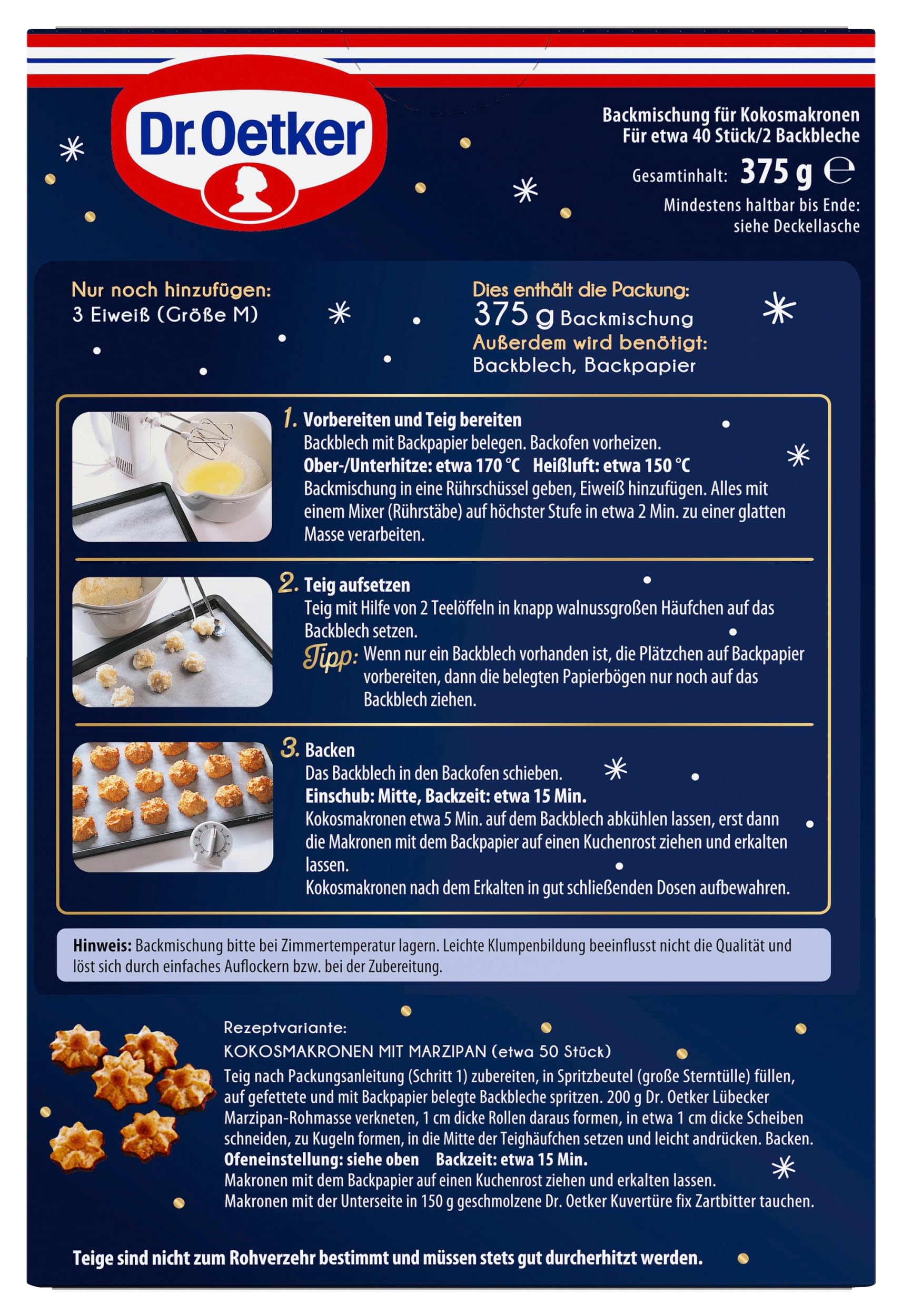 Dr. Oetker Kokosmakronen – 6er Pack Kokos-Makronen Backmischung zur Zubereitung von leckerem Weihnachtsgebäck, Teig für Weihnachtsplätzchen und Kekse