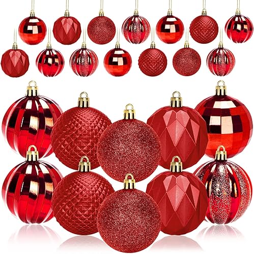 JULMELON 24 bolas de árbol de Navidad, adornos grandes para colgar, decoraciones inastillables para árbol de Navidad, vacaciones, boda, aniversario