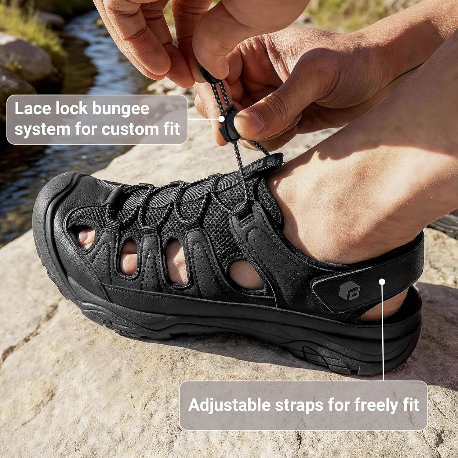 FitVille Wide Mens Sandals, Men’s Orthopedic Shoes Closed Toe Trekking Hiking Sport Sandals with Adjustable Straps, with Arch Support for Plantar Fasciitis, Flat Feet