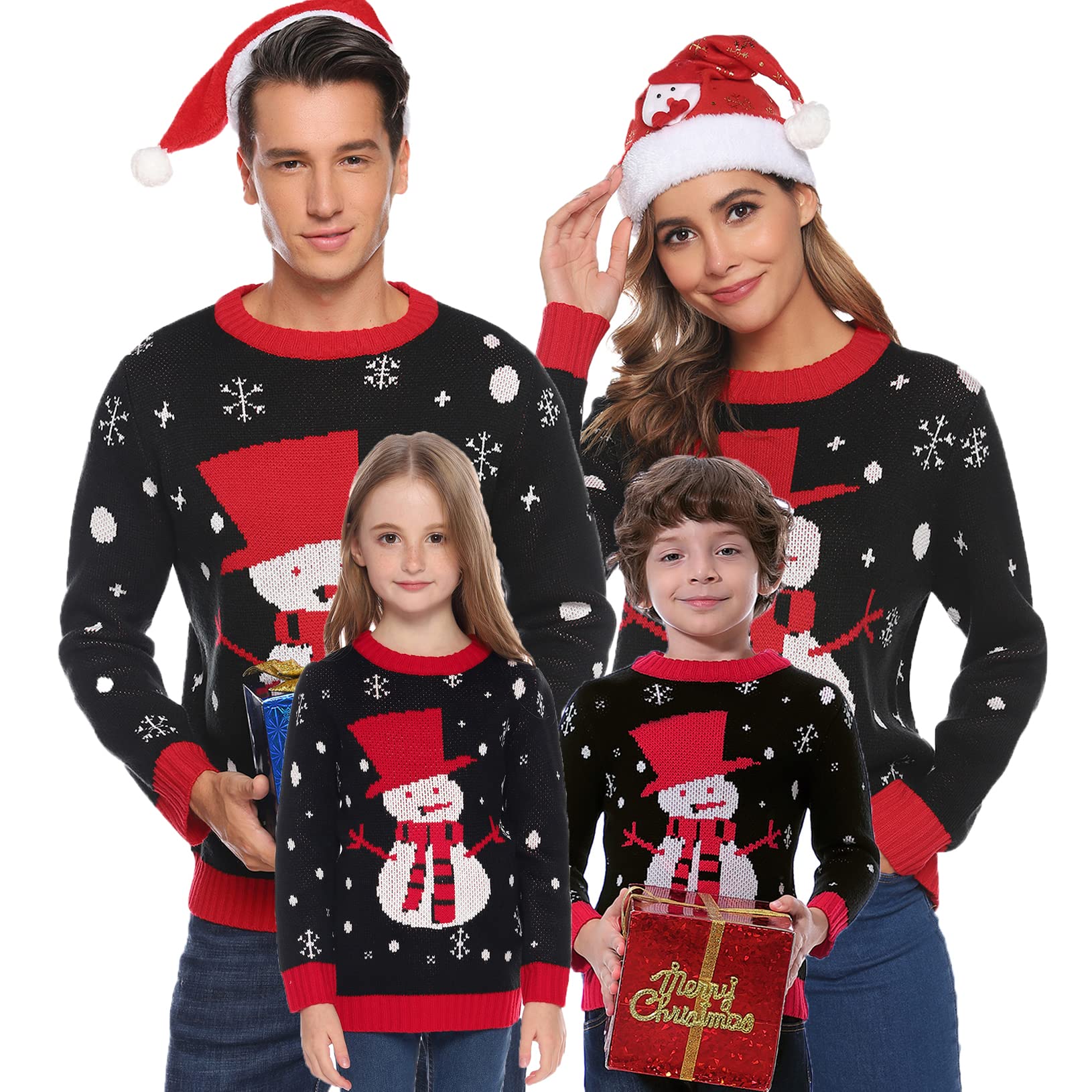 Family Matching Christmas Sweater Round Neck Snowman Ugly Knitted Sweater Pullover for Men Women