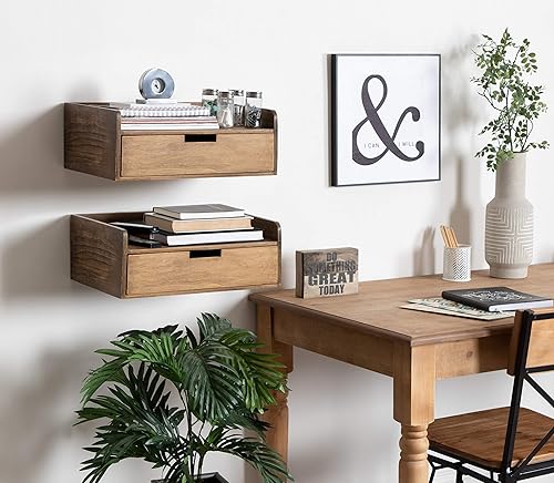 Miniatura 3 de Kate and Laurel Kitt - Mesa auxiliar flotante con cajón, color marrón rústico Marrón rústico,Negro,Marrón nogal