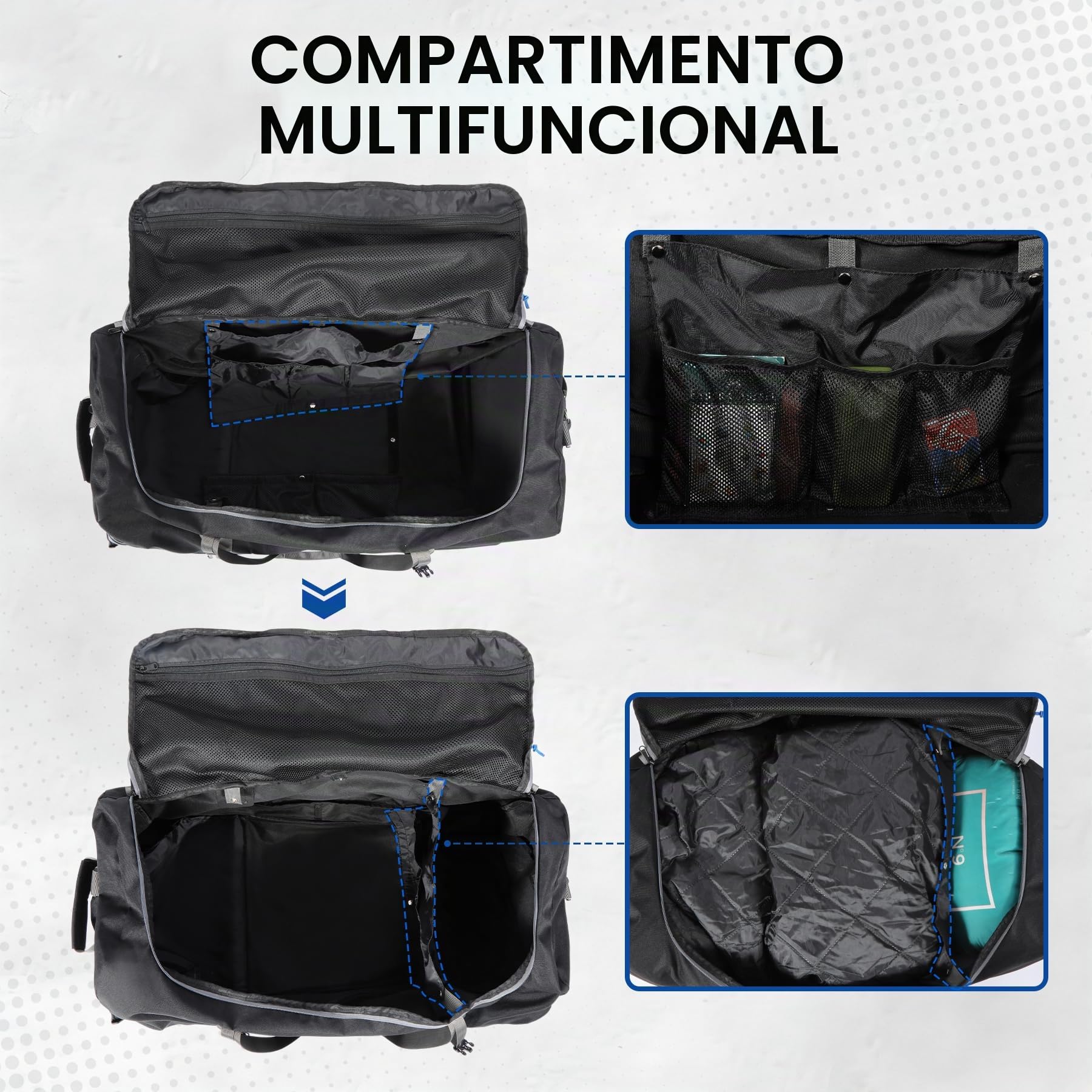 REDCAMP Bolsa de lona plegable con ruedas, impermeable extra grande viaje Duffle Bag equipaje con ruedas para viaje, 140 l ampliable-negro, 140L, Bolsa de viaje extensible con rueda