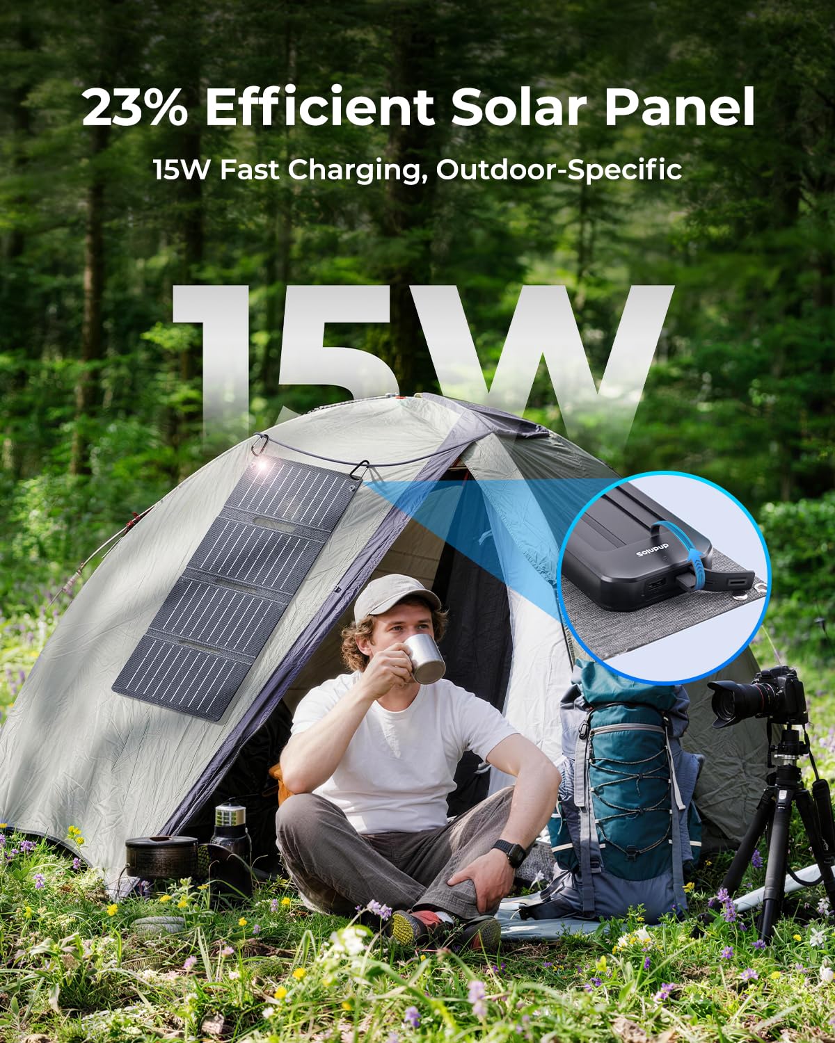 SOLUPUP Cargador solar de 10000 mAh, 15 W plegable con 4 paneles, PD22.5 W, cargador de teléfono portátil rápido, paquete de batería externa con entrada USB-C para teléfono, camping, senderismo