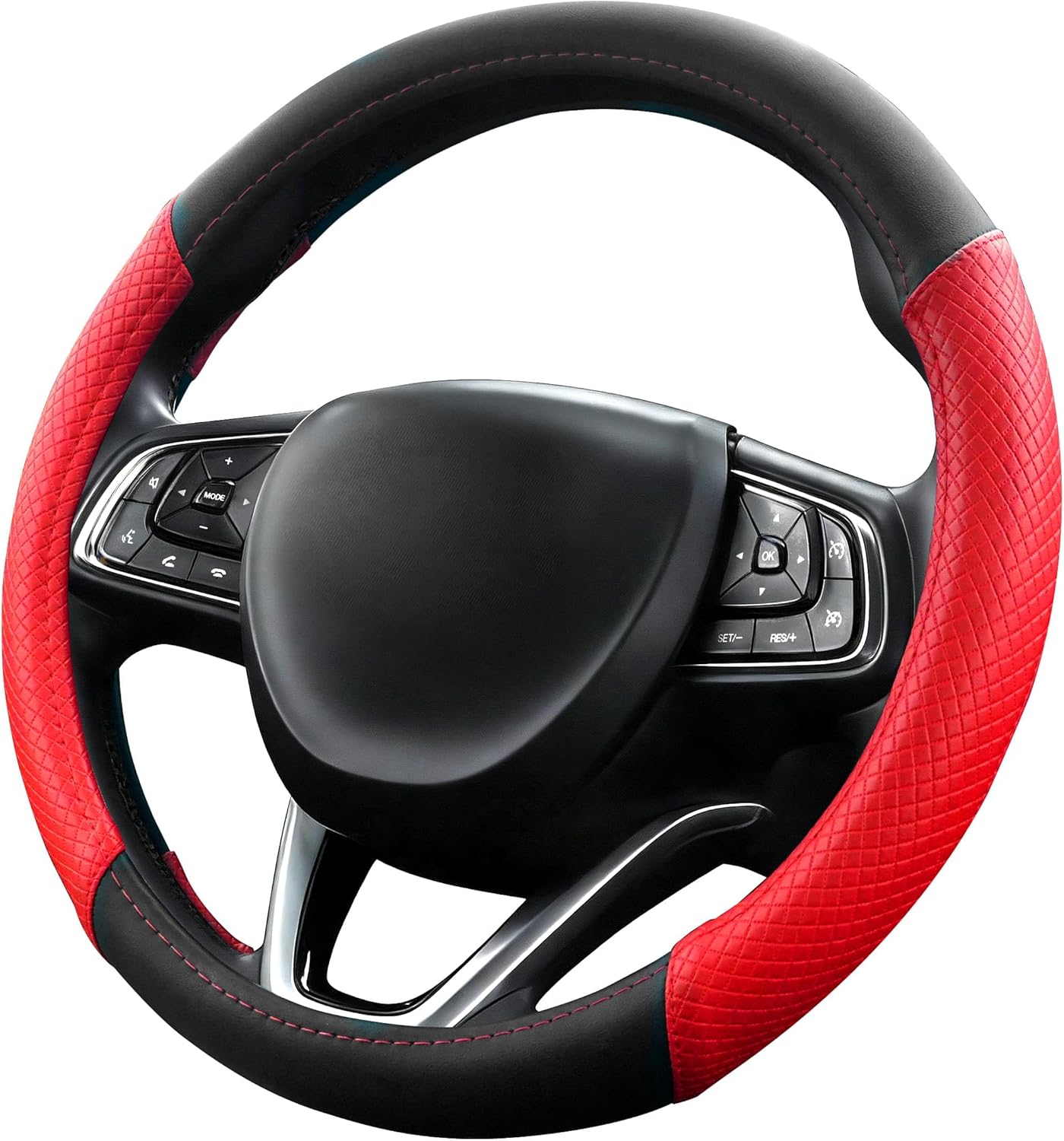Steering Wheel Cover for Ford Bronco 1987-1996, 2020-2025, Car Steering Wheel Cover for Women Men, Nappa Leather Anti-Slip, Car Interior Accessories, Standard Size (14.5"-15" - Black & Red)