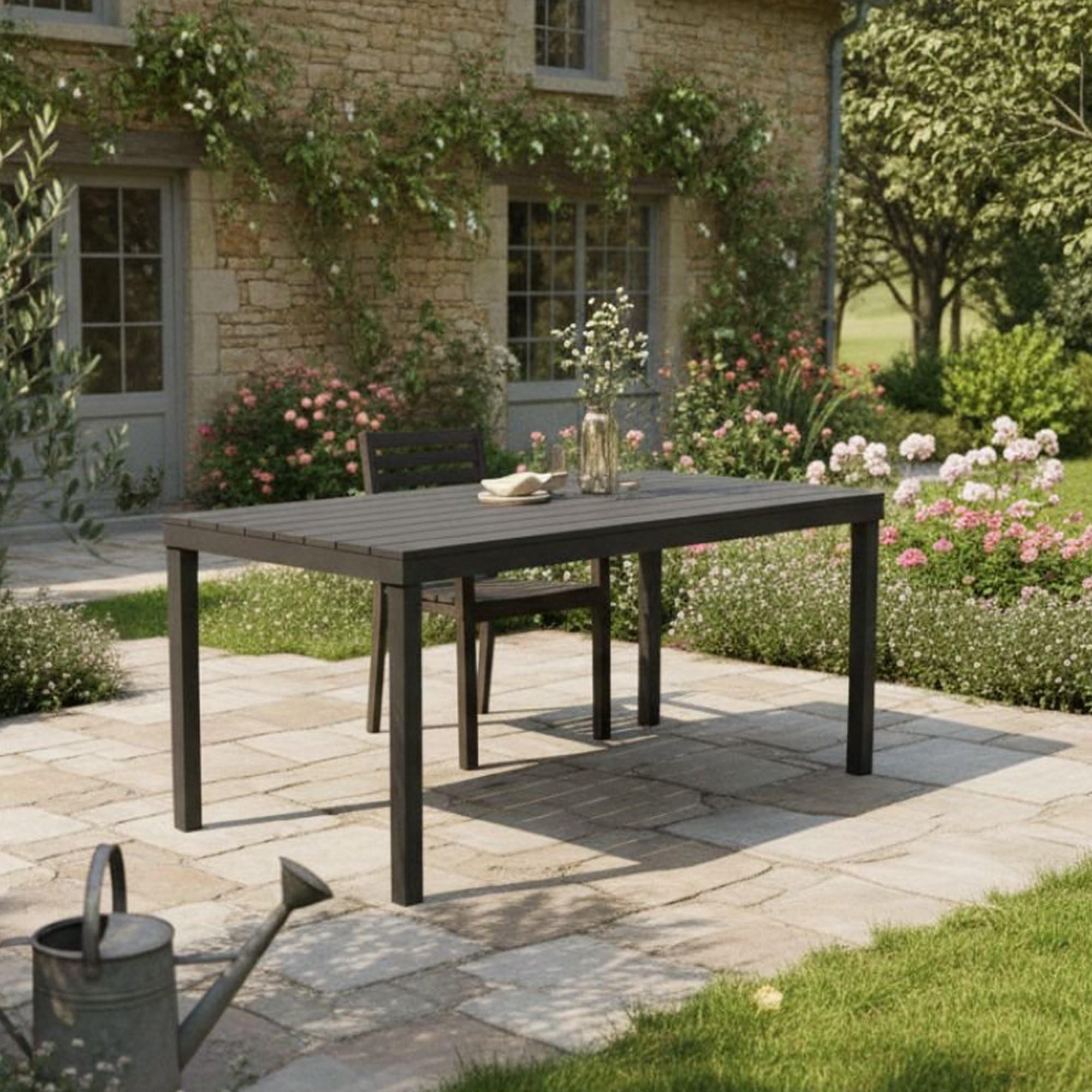 Table de jardin rectagnulaire anthracite 138 cm avec étagère à manger