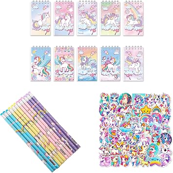 Unicorn Stationery Set - Unicorn Party Bags Fillers, Unicorns Pencils, Unicorns Book, Girls Gifts for Birthday, School Stationery, Rewards, Supplies Pre Filled Party Bags, Girls Stationery Set