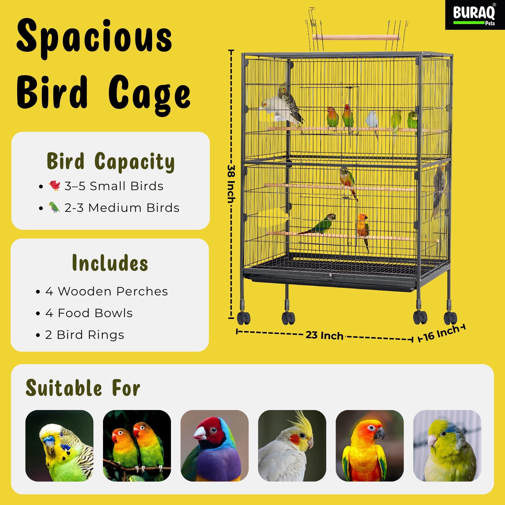 Buraq Pets 38 Inch Extedanble Large Bird Cage | Heavy Duty 1
